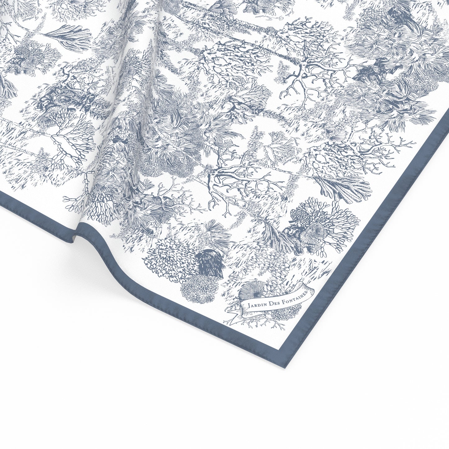 "Toile De Jouy" Dusty Blue Silky Scarf (60cm)