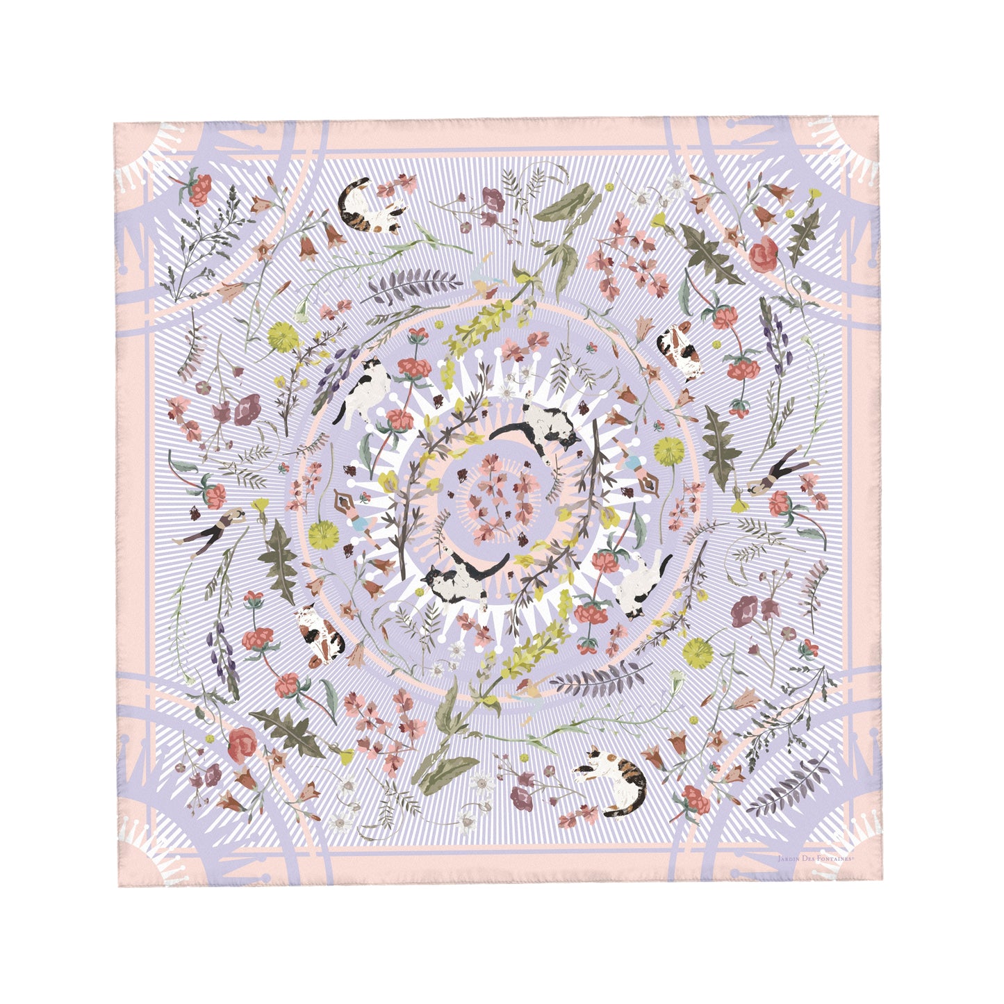 "Yogis Cat and Flower" 60cm Silky Scarf