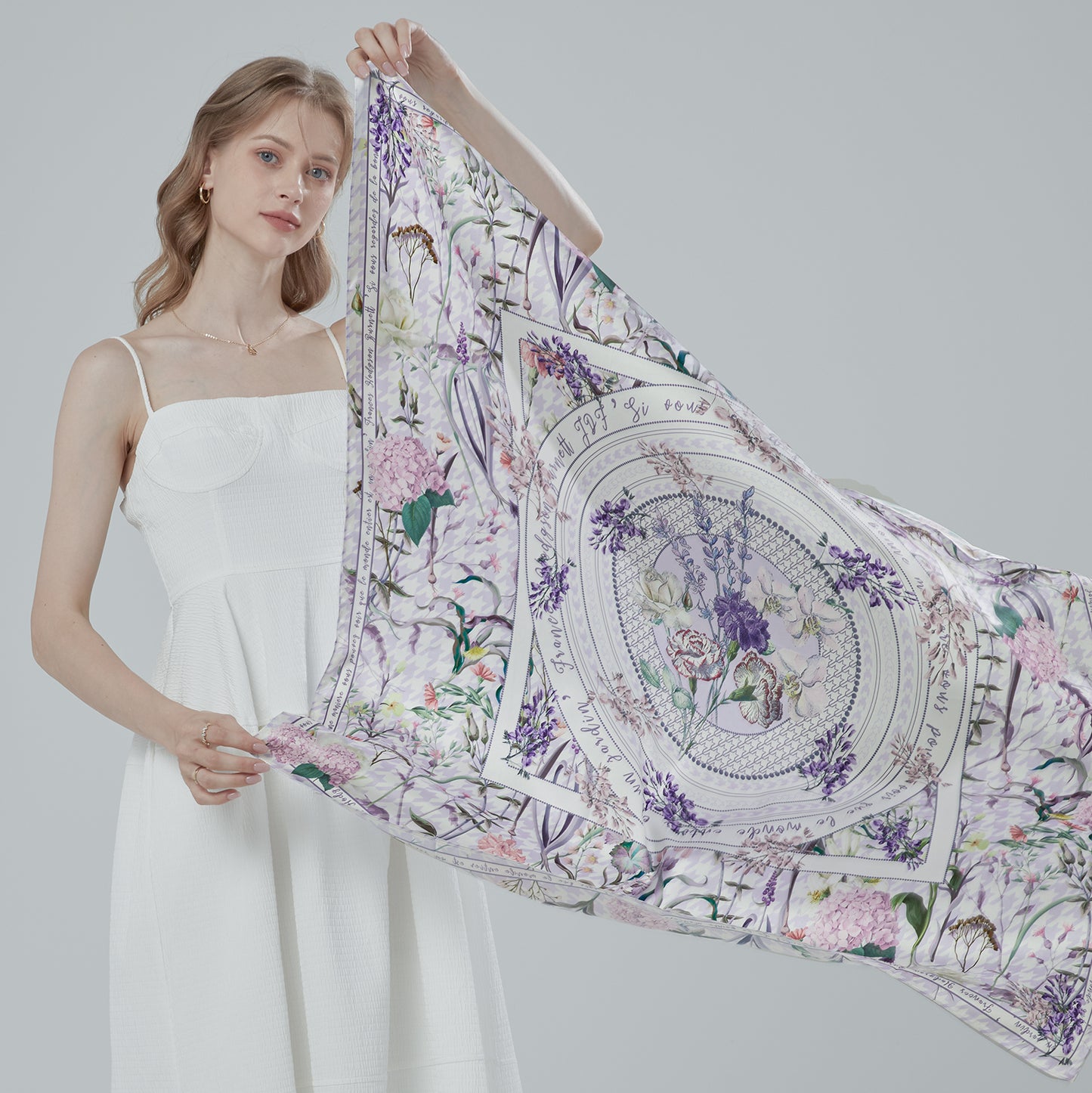 "Secret Violet Garden" 90cm Silky Scarf