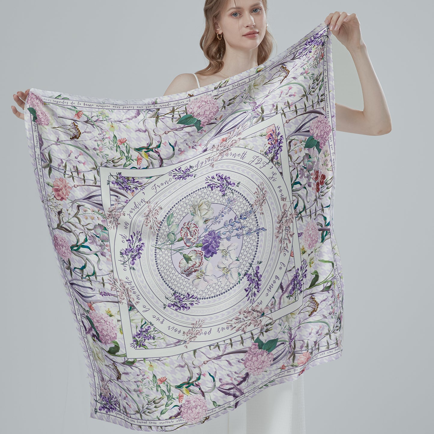 "Secret Violet Garden" 90cm Silky Scarf