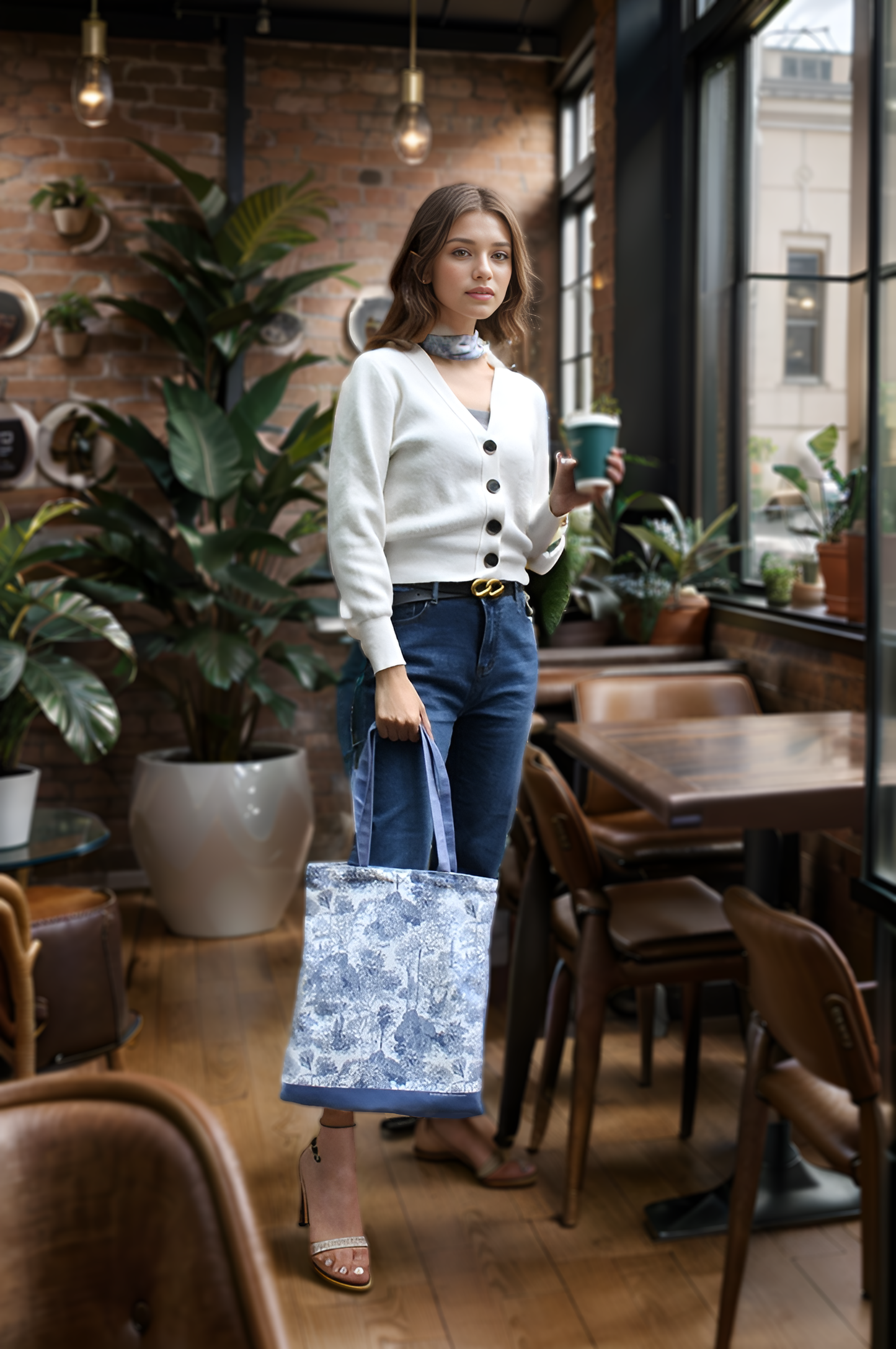 "Toile De Jouy" Coral and Tree Tote Bag