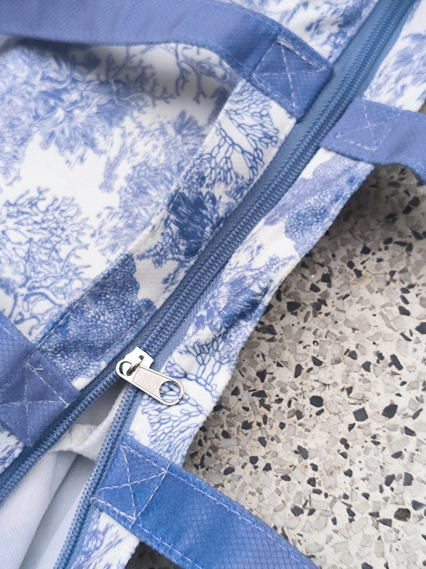 "Toile De Jouy" Coral and Tree Tote Bag