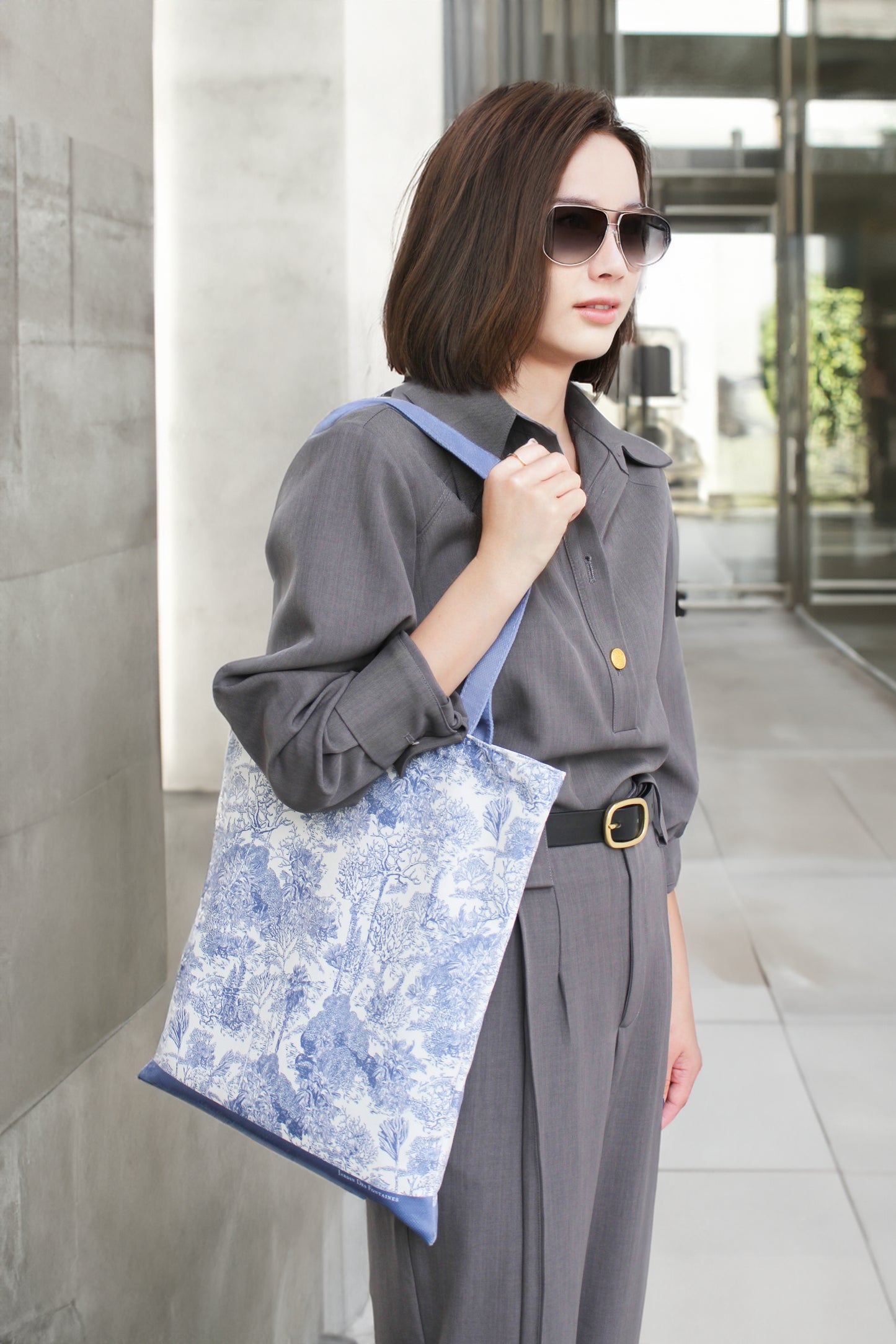 "Toile De Jouy" Coral and Tree Tote Bag