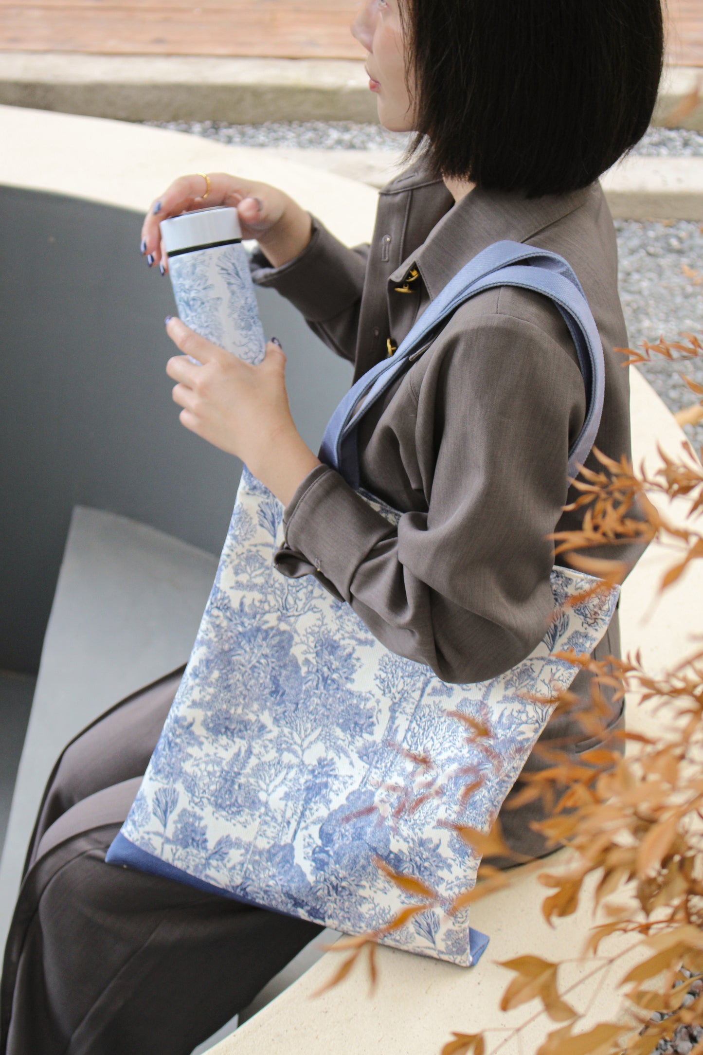 "Toile De Jouy" Coral and Tree Tote Bag