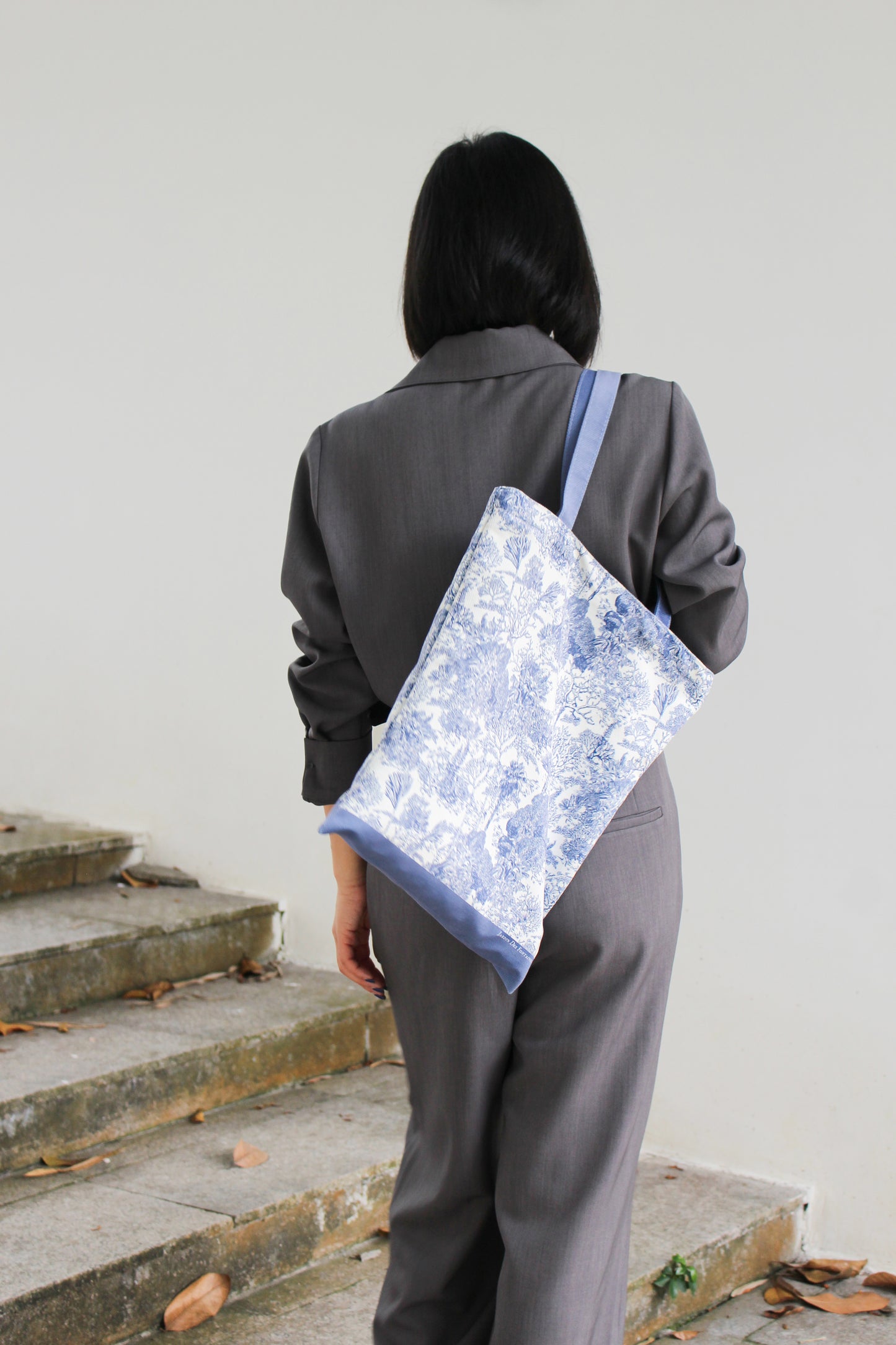 "Toile De Jouy" Coral and Tree Tote Bag