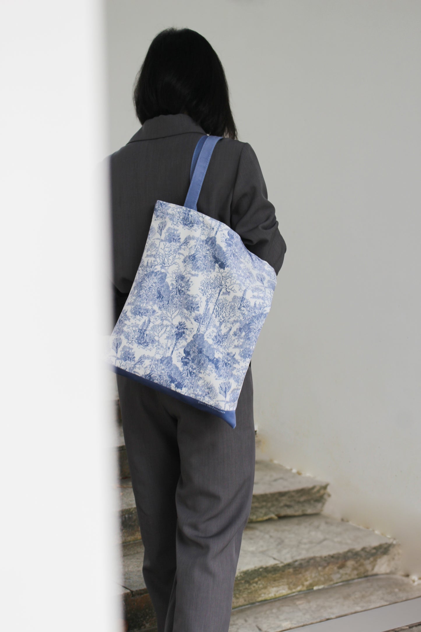 "Toile De Jouy" Coral and Tree Tote Bag