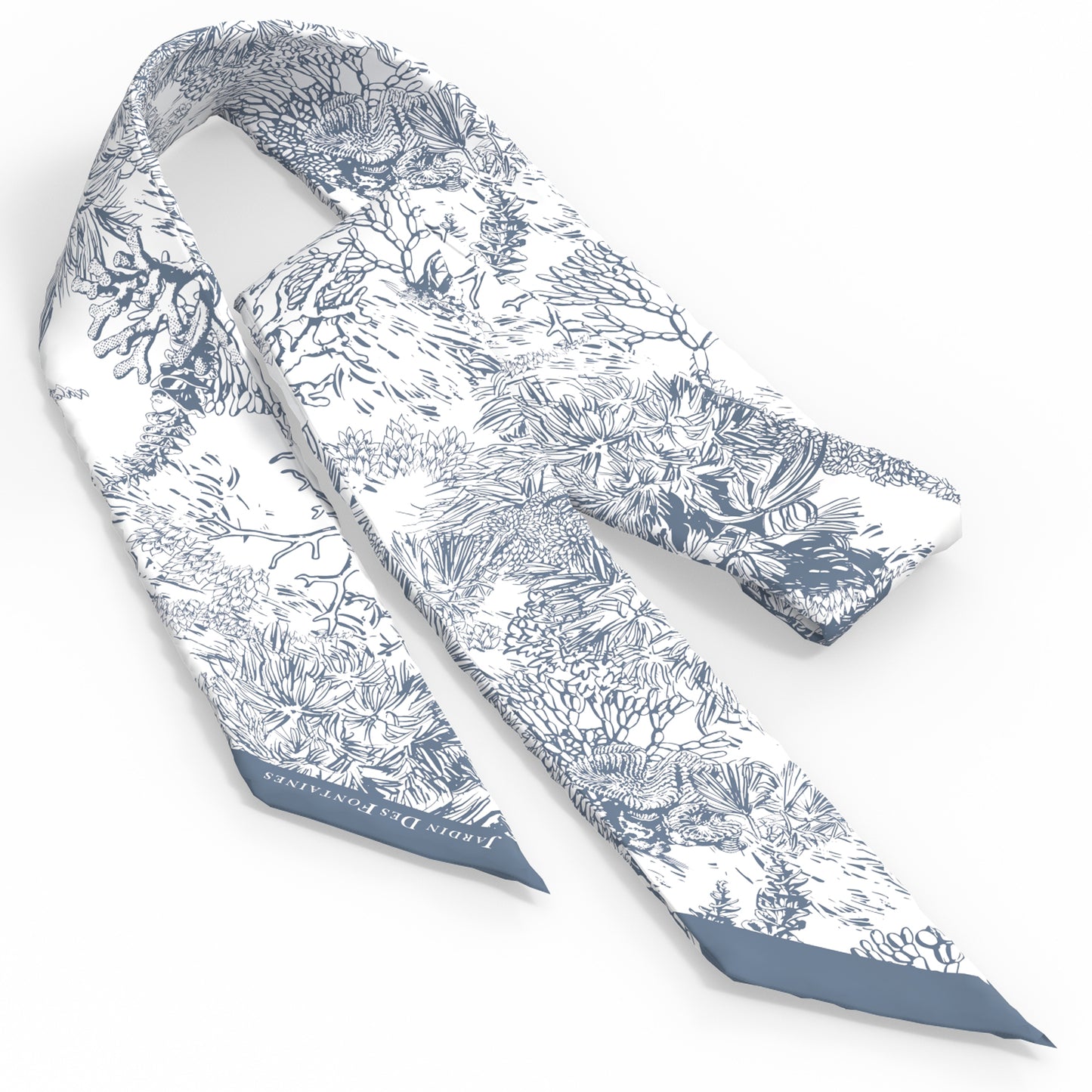 "Toile De Jouy" Dusty Blue Twilly Silky Scarf (105cm)