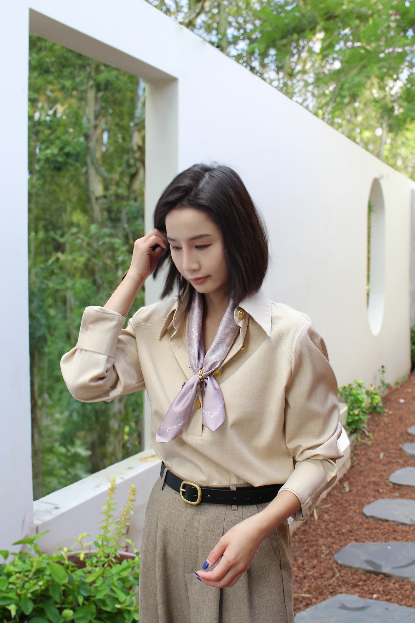 "Toile De Jouy" Silky Scarf Gift Set (Double Face Silky Scarf and Scarf Ring)