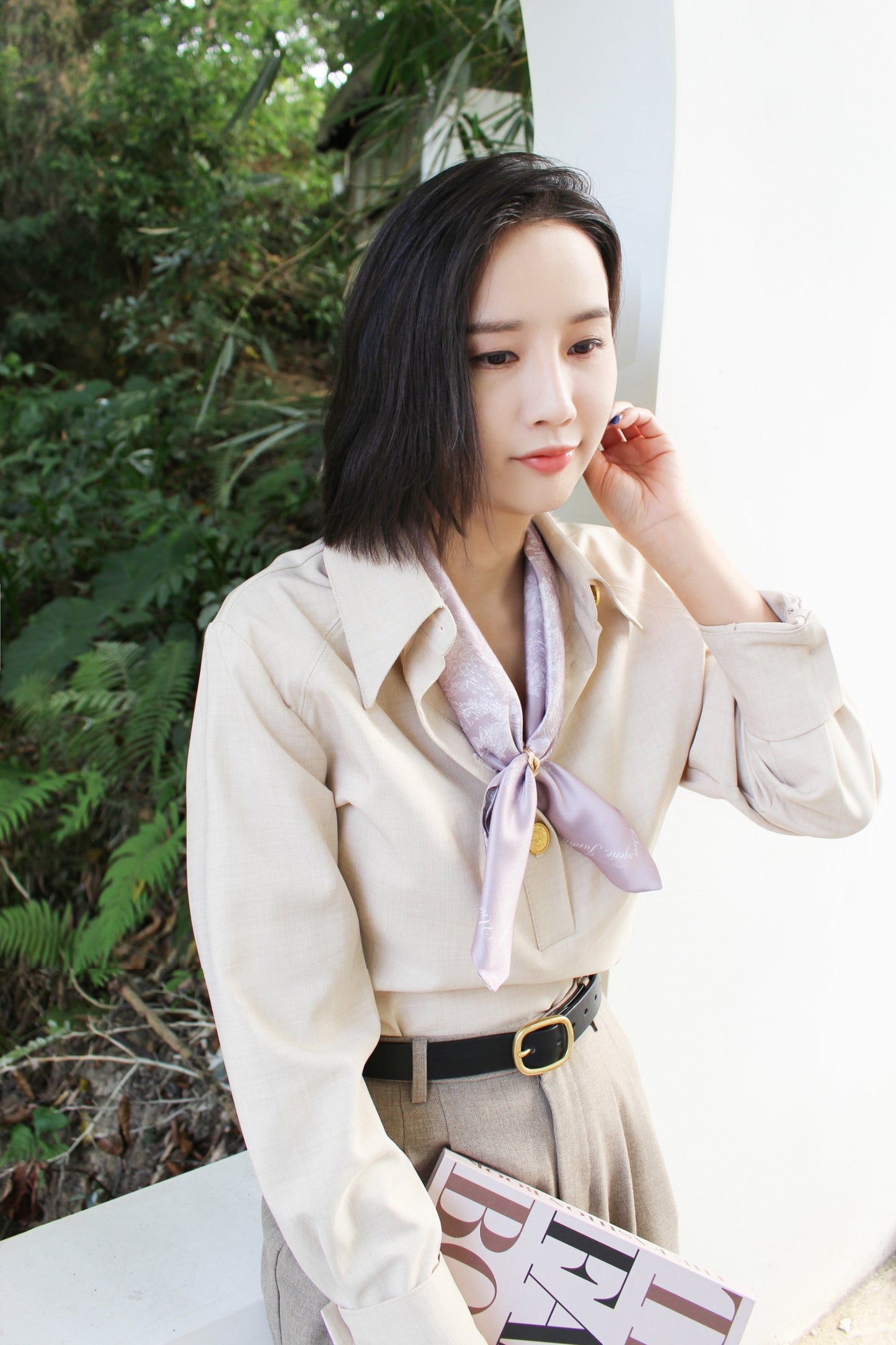 "Toile De Jouy" Silky Scarf Gift Set (Double Face Silky Scarf and Scarf Ring)
