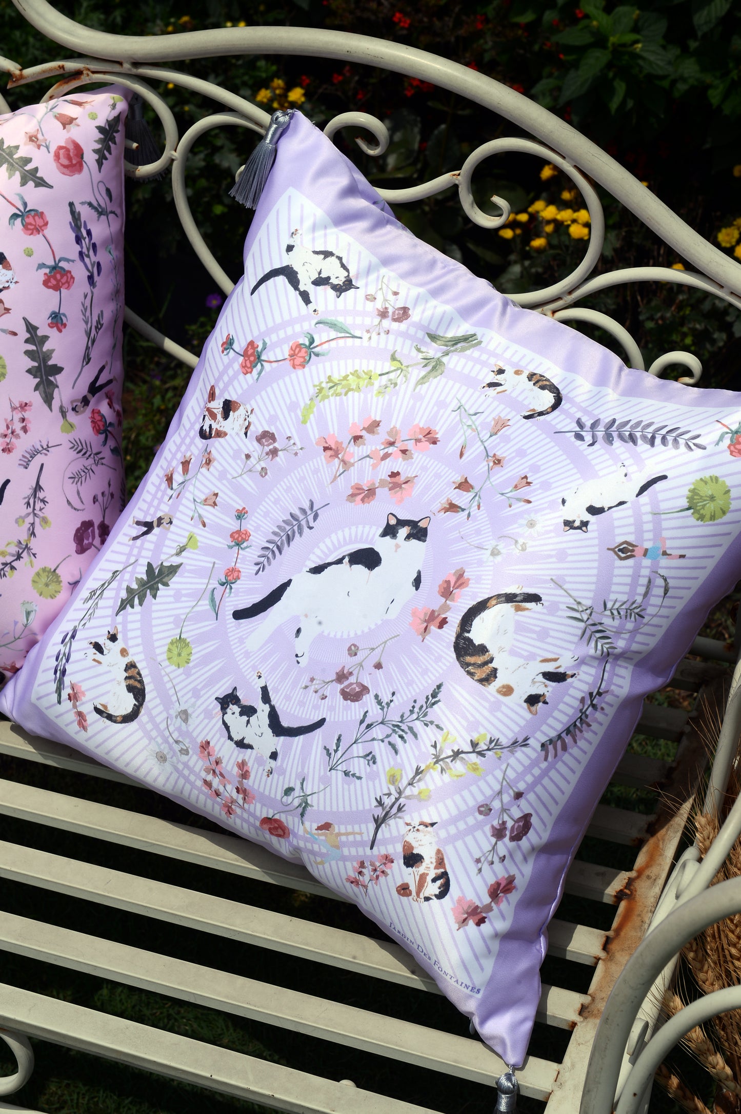 "Yogis Cat and Flower" Cushion, Throw Pillow