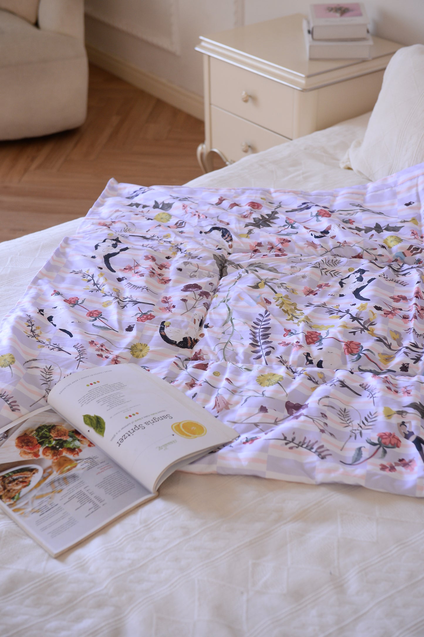 "Yogis Cat and Flower" Quilt Blanket Pillow 2 in 1