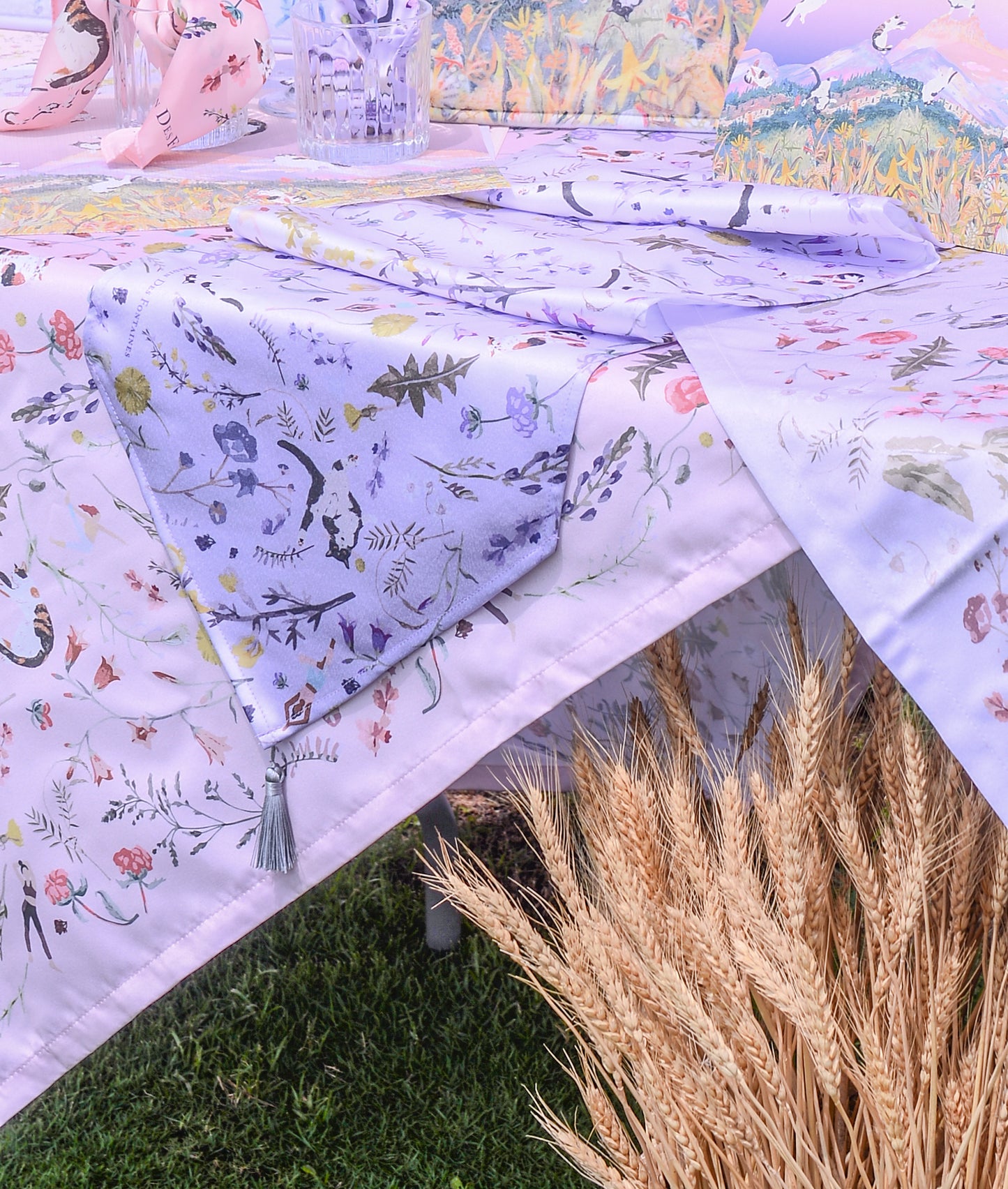 "Yogis Cat and Flower" Waterproof Table Runner