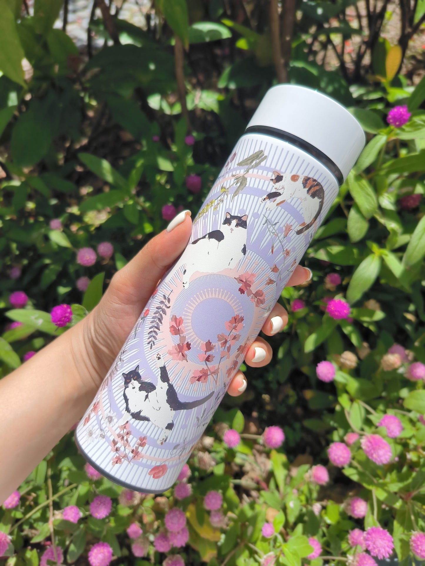 "Yogis Cat and Flower" Vacuum Water Bottle (500ml)