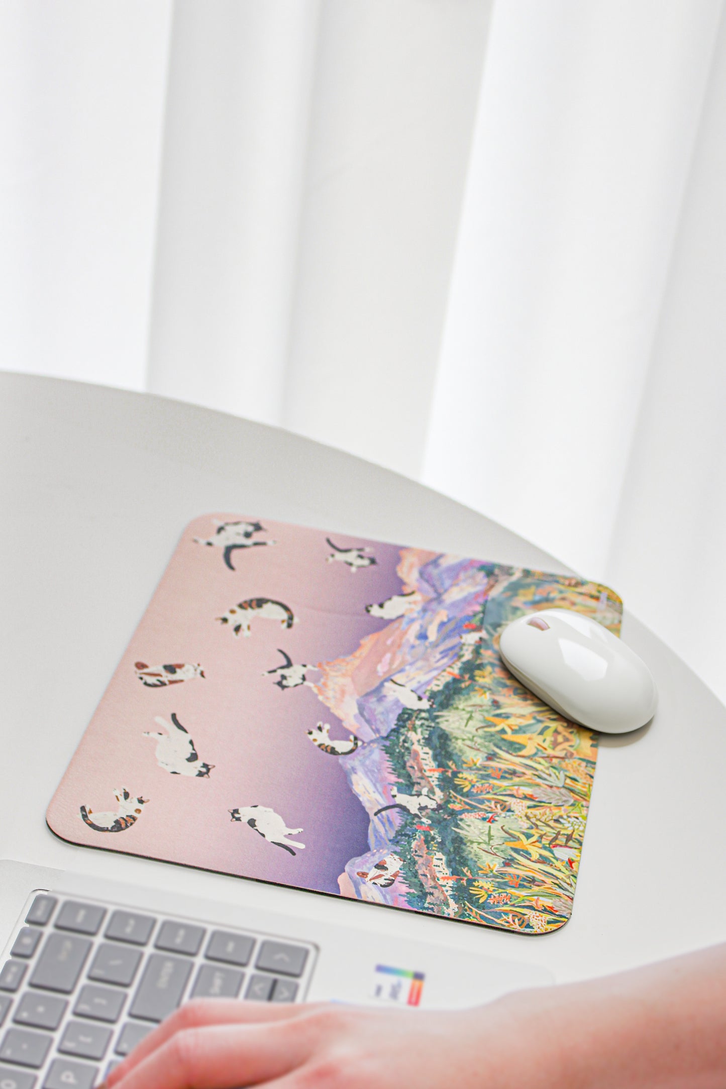 "Yogis Cat and Flower" PU Leather Mouse Pad