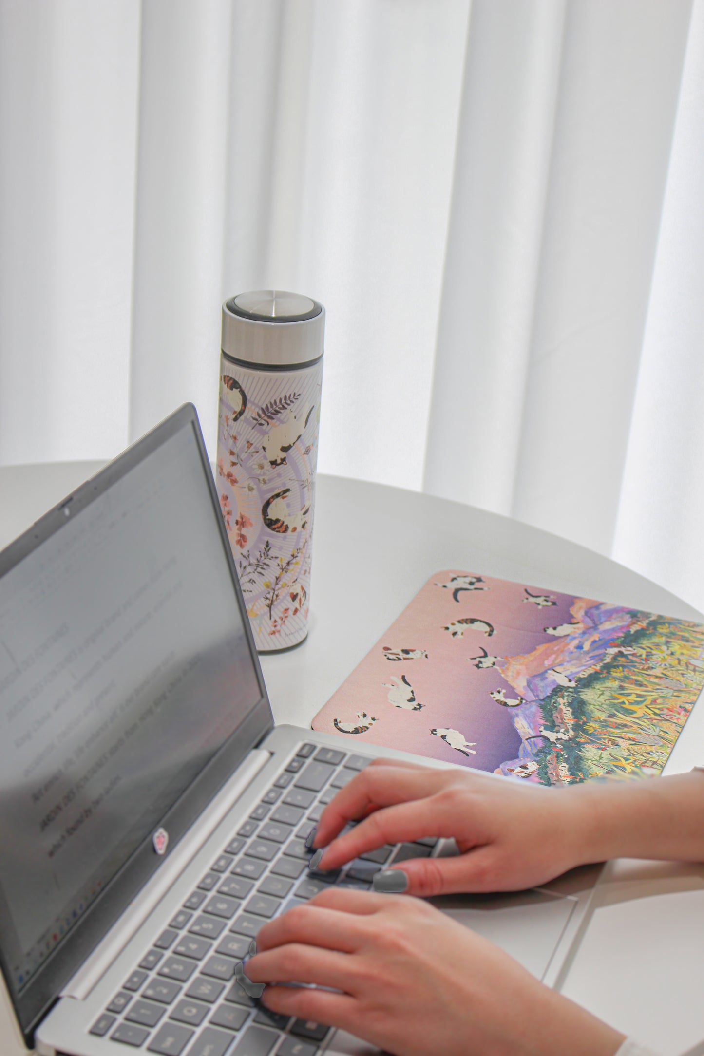 "Yogis Cat and Flower" PU Leather Mouse Pad