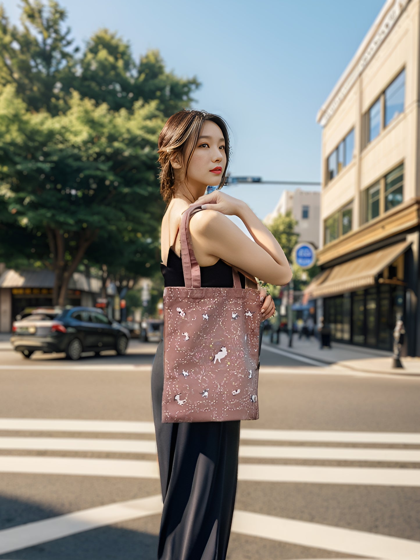 "Yogis Cat and Flower" Brown Tatra Mountain Tote Bag