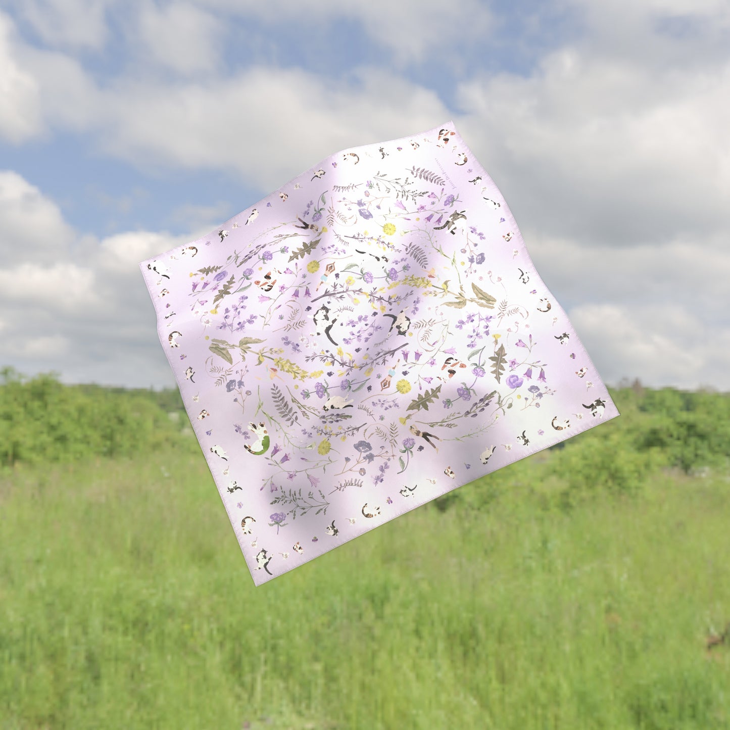 "Yogis Cat and Flower" 60cm Silky Scarf