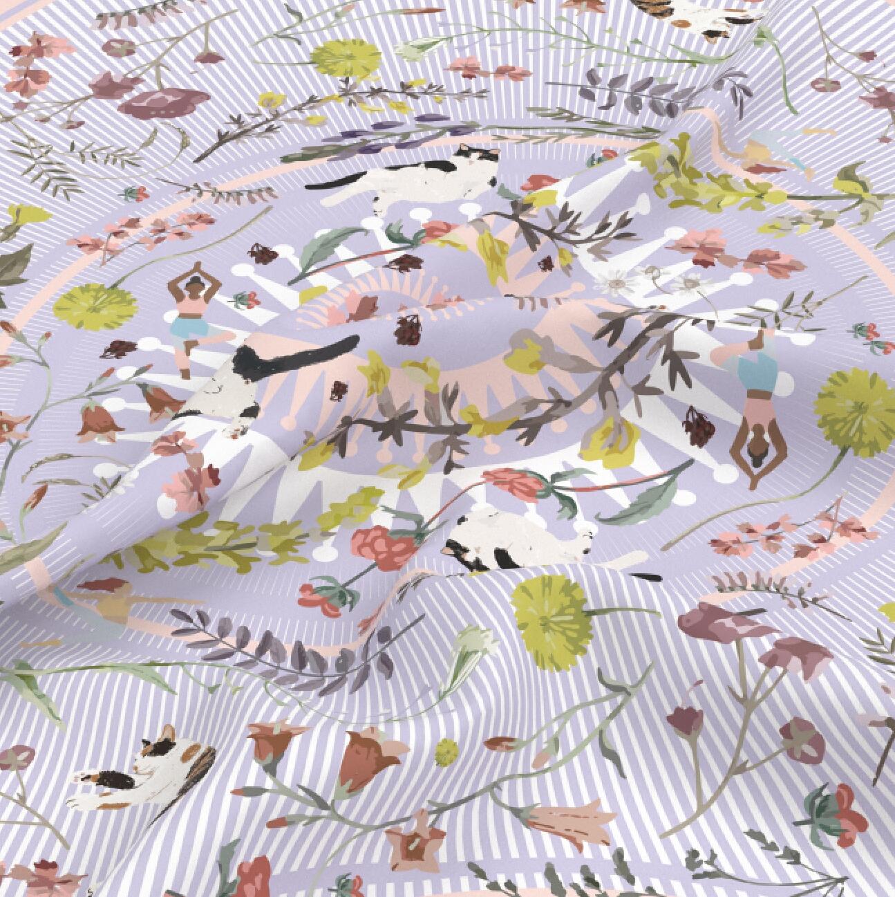 "Yogis Cat and Flower" 60cm Silky Scarf