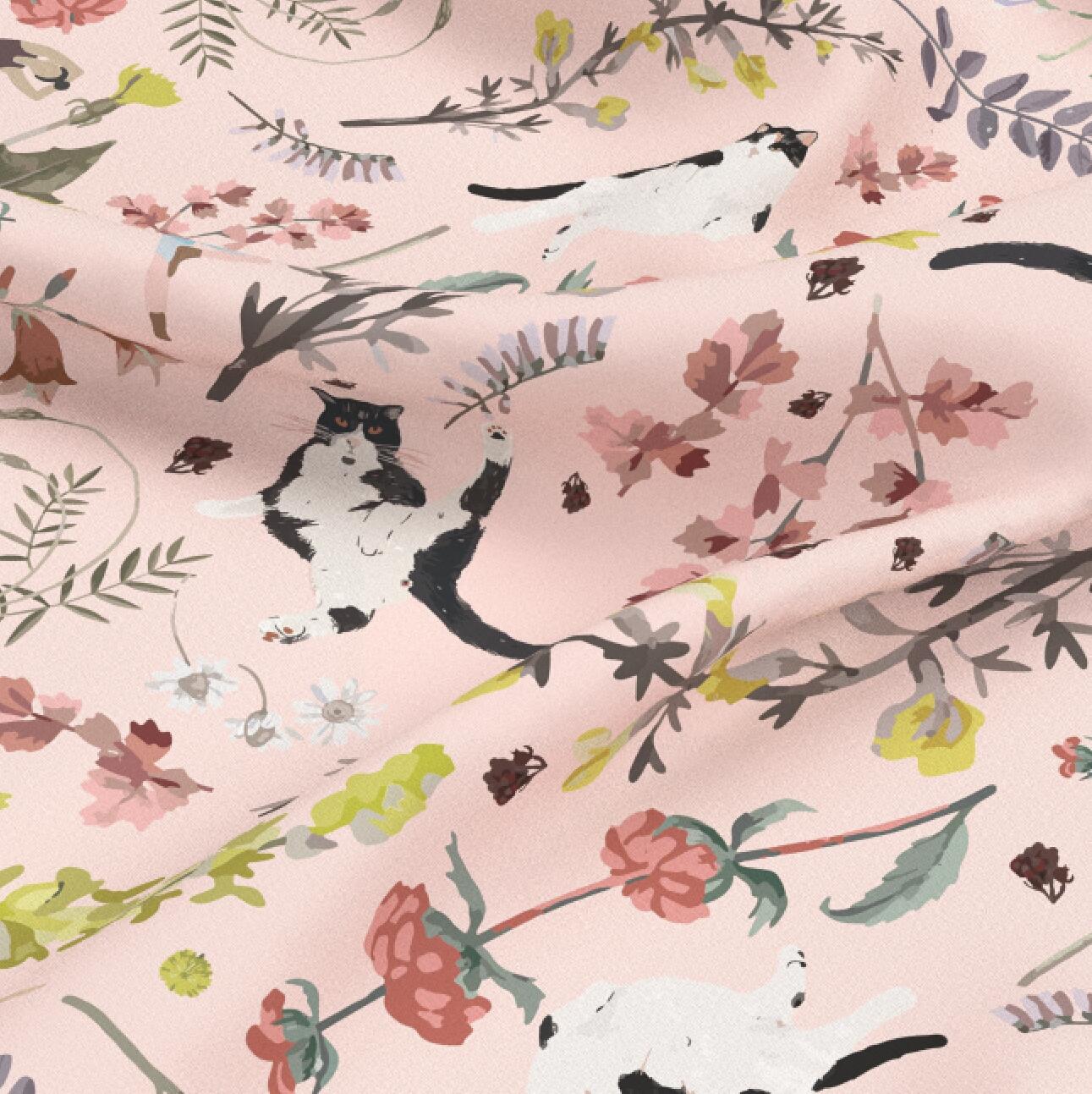 "Yogis Cat and Flower" 60cm Silky Scarf