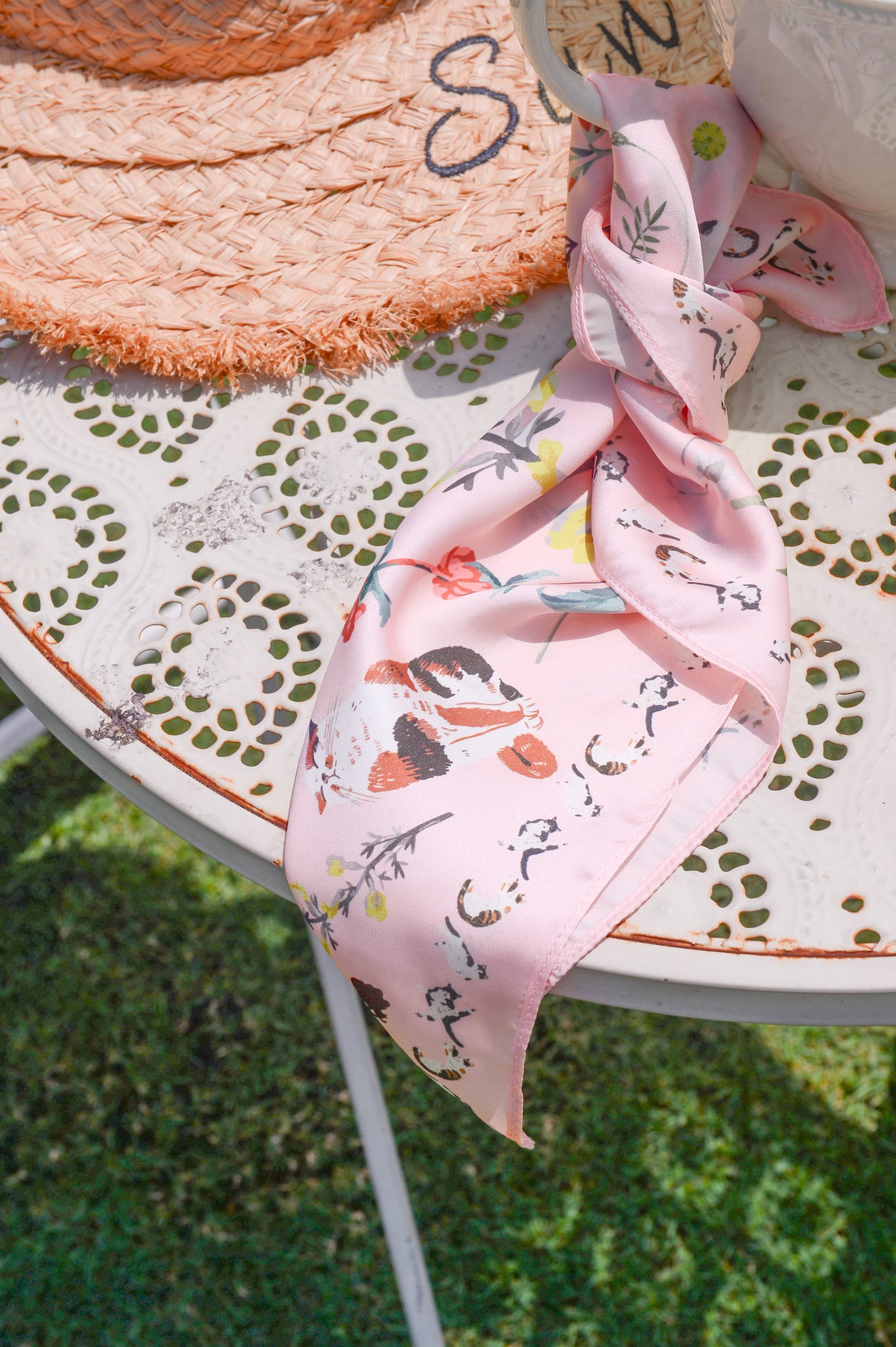 "Yogis Cat and Flower" 45cm Silky Scarf