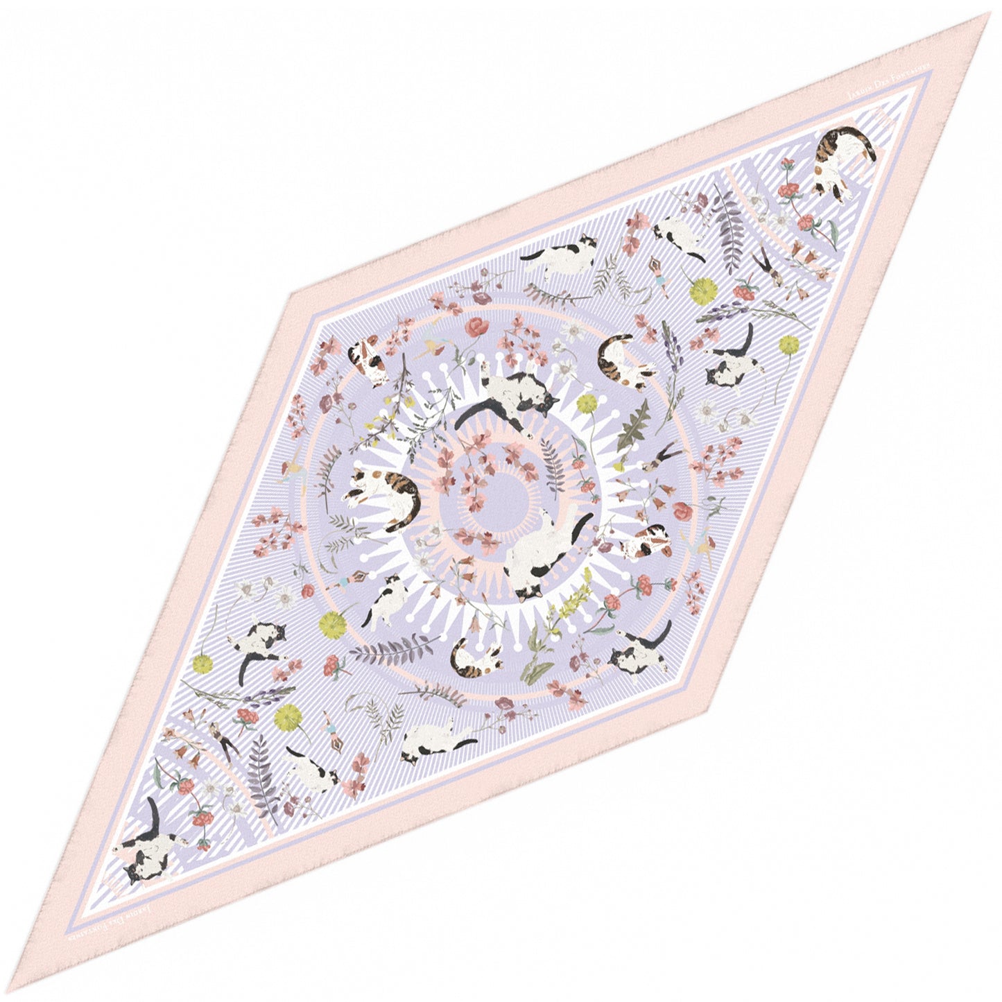 "Yogis Cat and Flower" Diamond Shape Silky Scarf