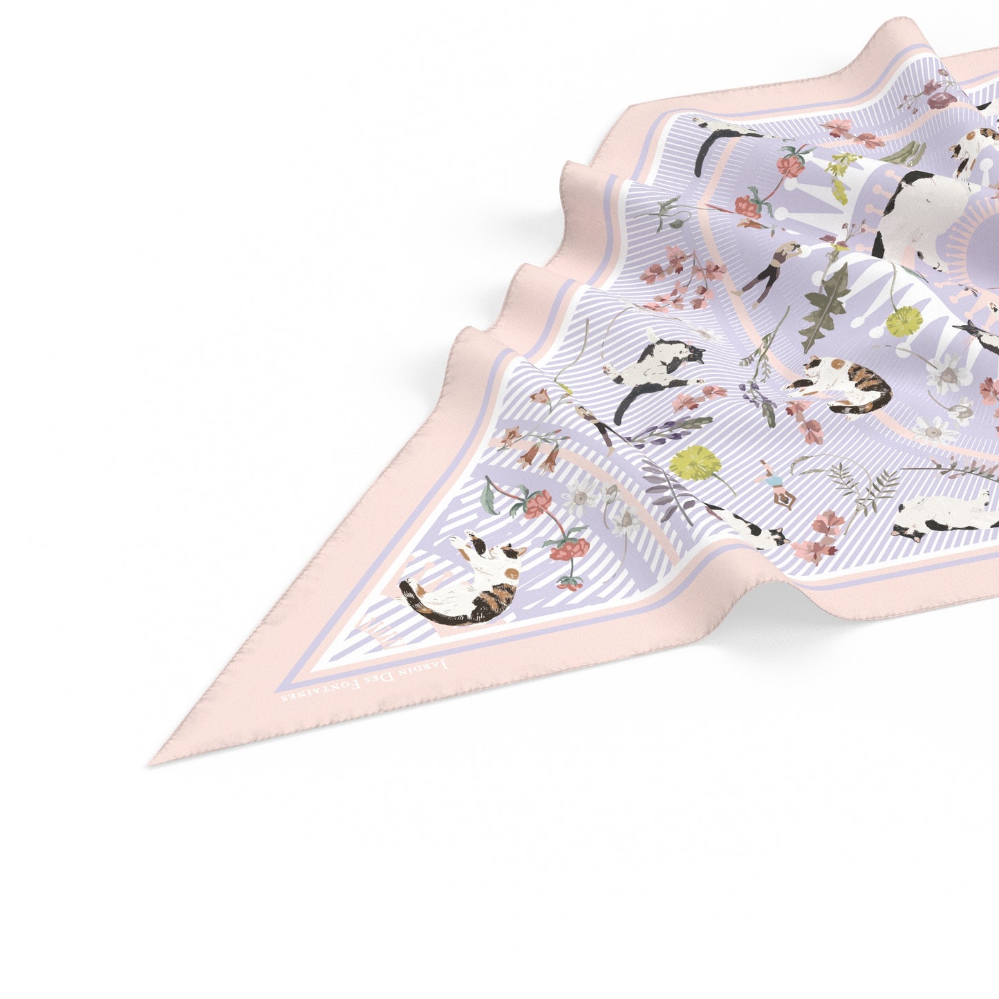 "Yogis Cat and Flower" Diamond Shape Silky Scarf