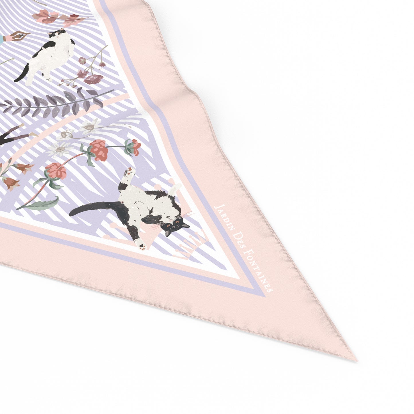 "Yogis Cat and Flower" Diamond Shape Silky Scarf