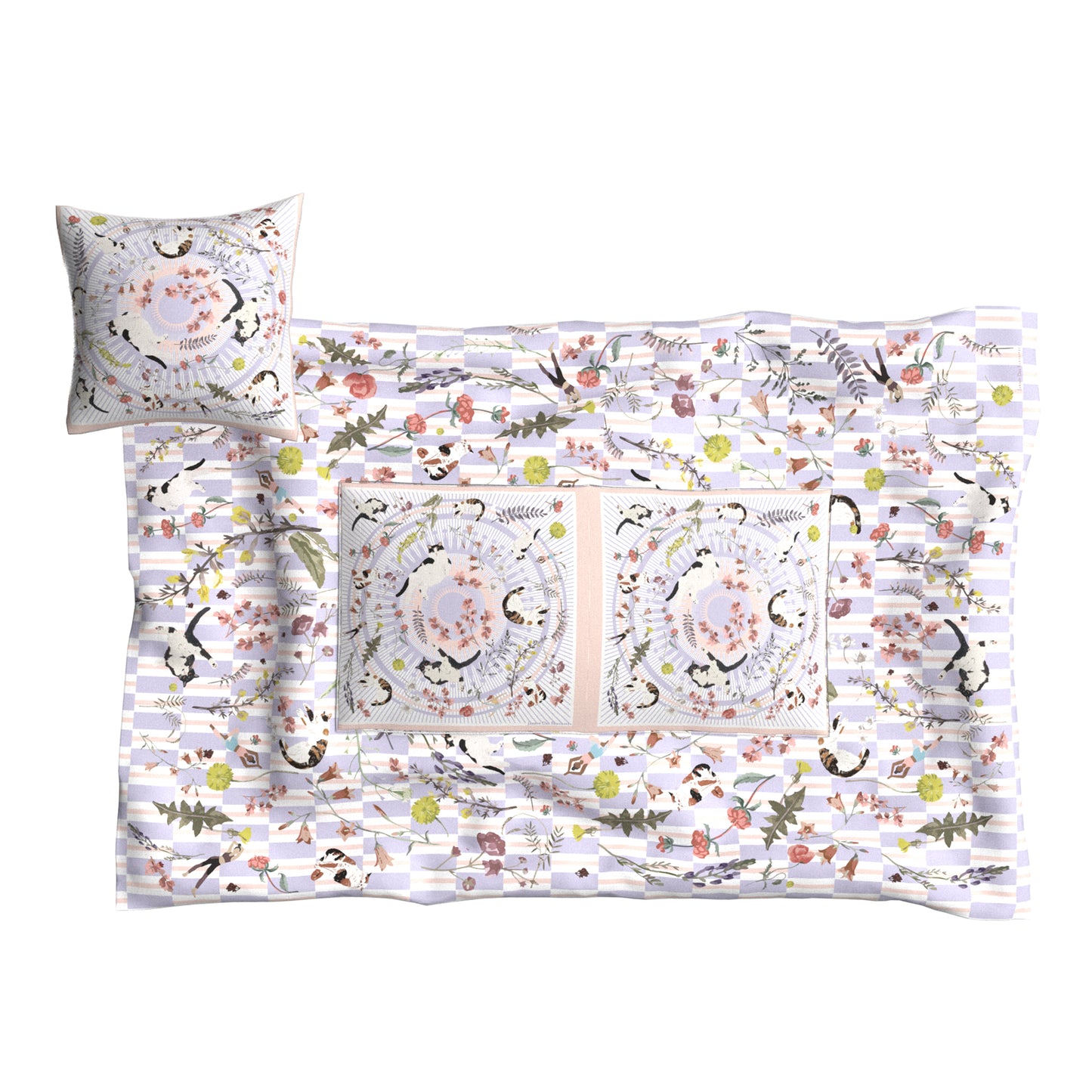 "Yogis Cat and Flower" Quilt Blanket Pillow 2 in 1