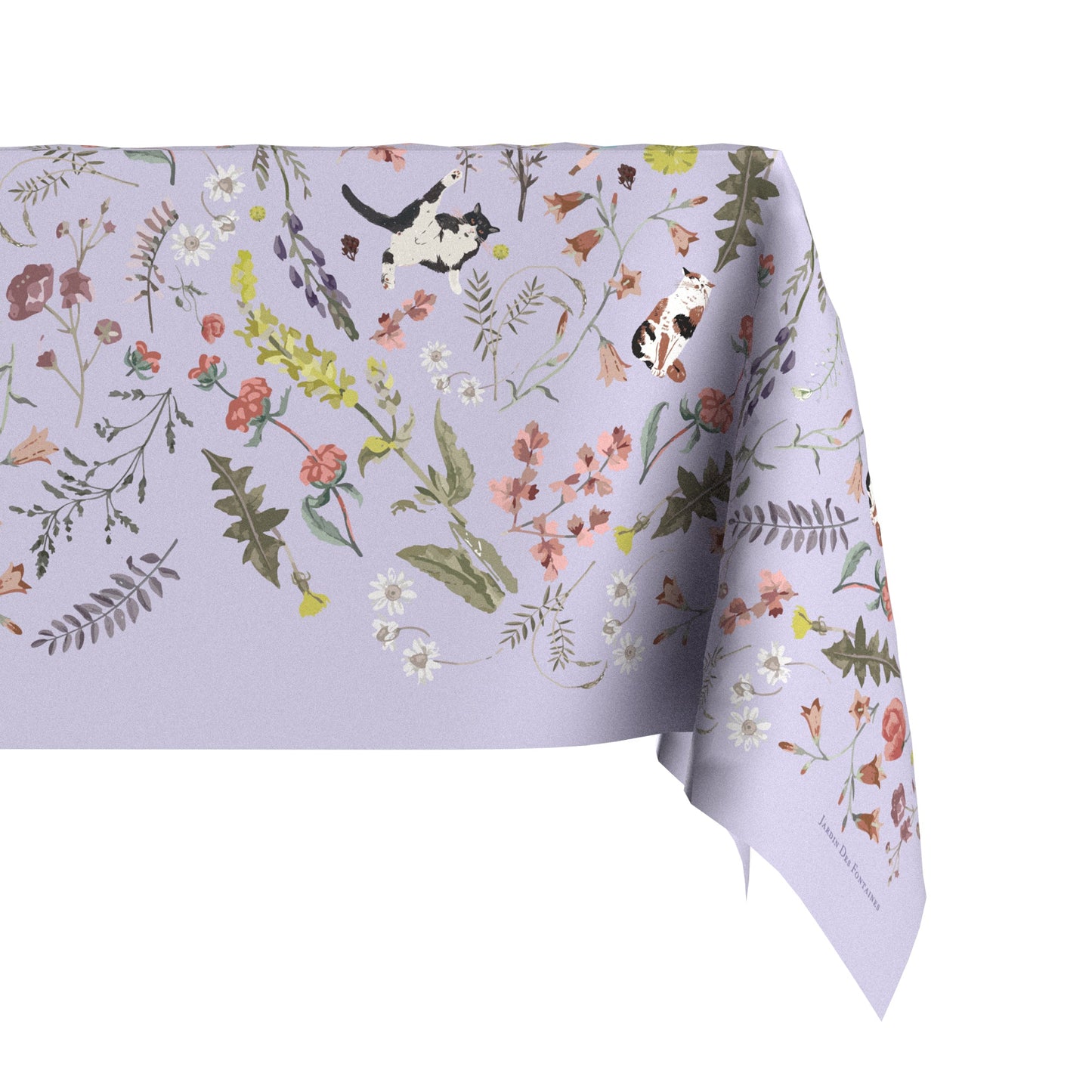 "Yogis Cat and Flower" Purple Field Waterproof Tablecloth