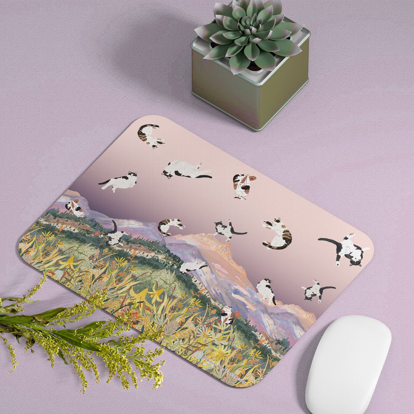 "Yogis Cat and Flower" PU Leather Mouse Pad