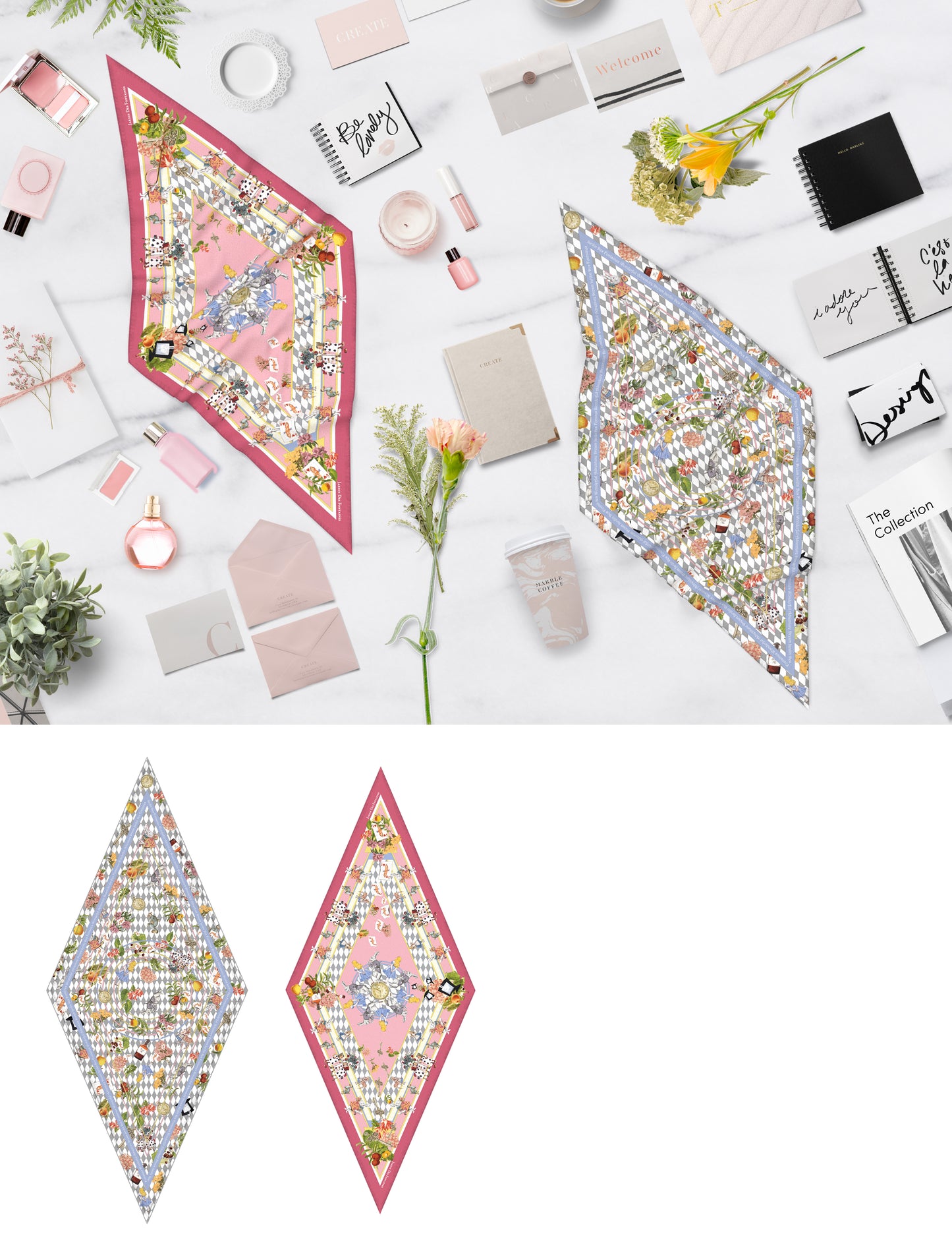 "Wonderful Adventure Dream" Diamond Shape Silky Scarf