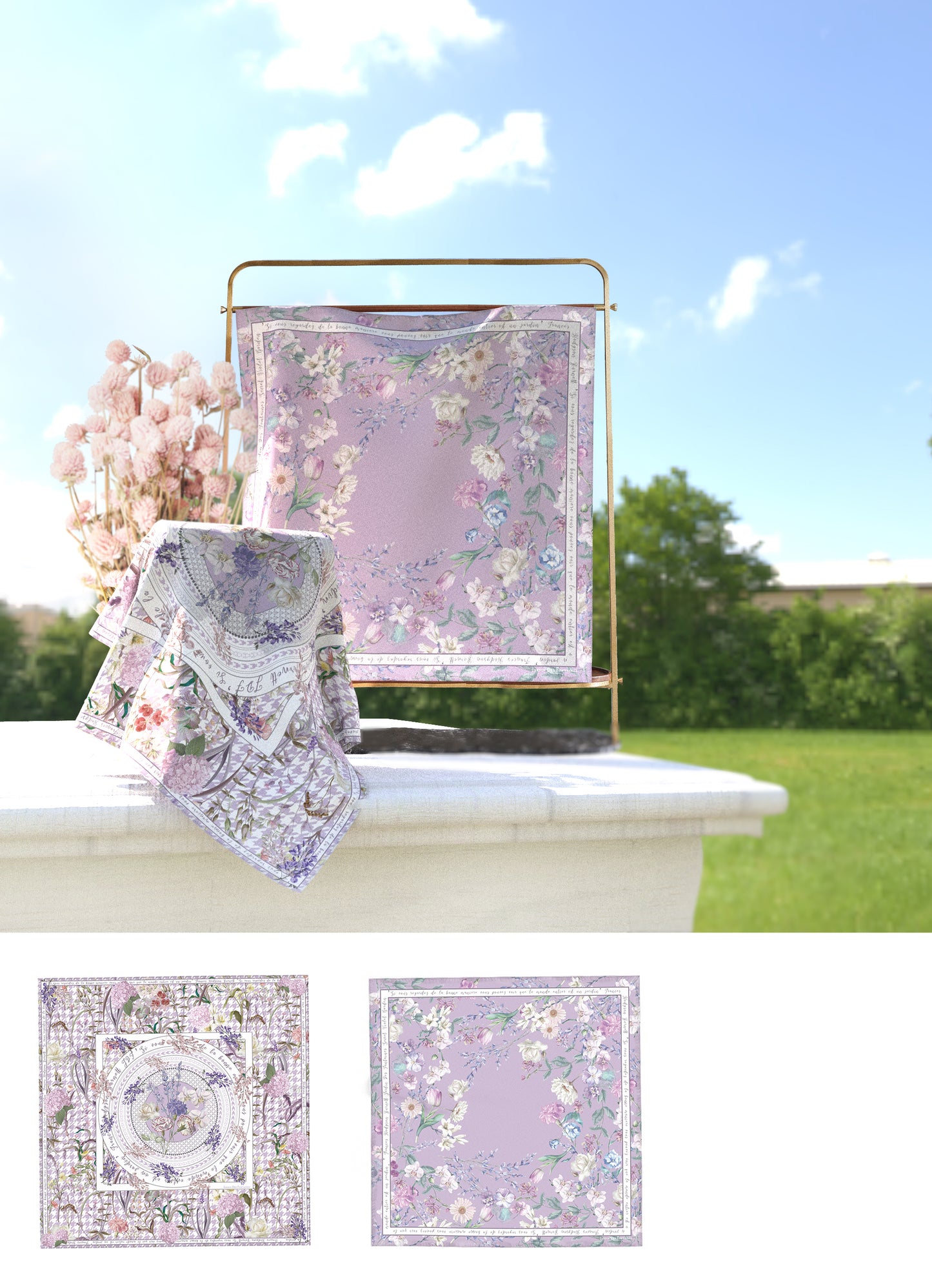 "Secret Violet Garden" 60cm Silky Scarf