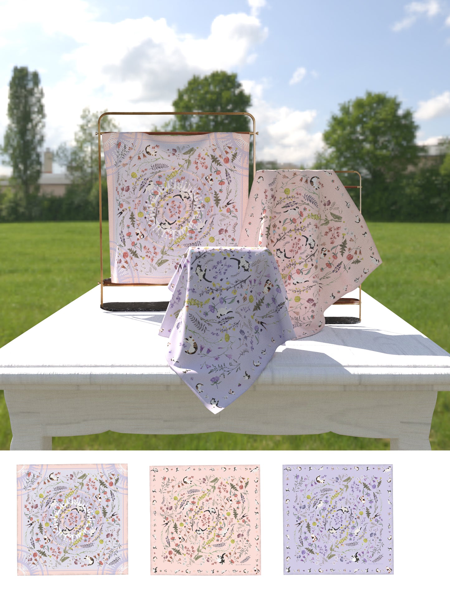 "Yogis Cat and Flower" 60cm Silky Scarf