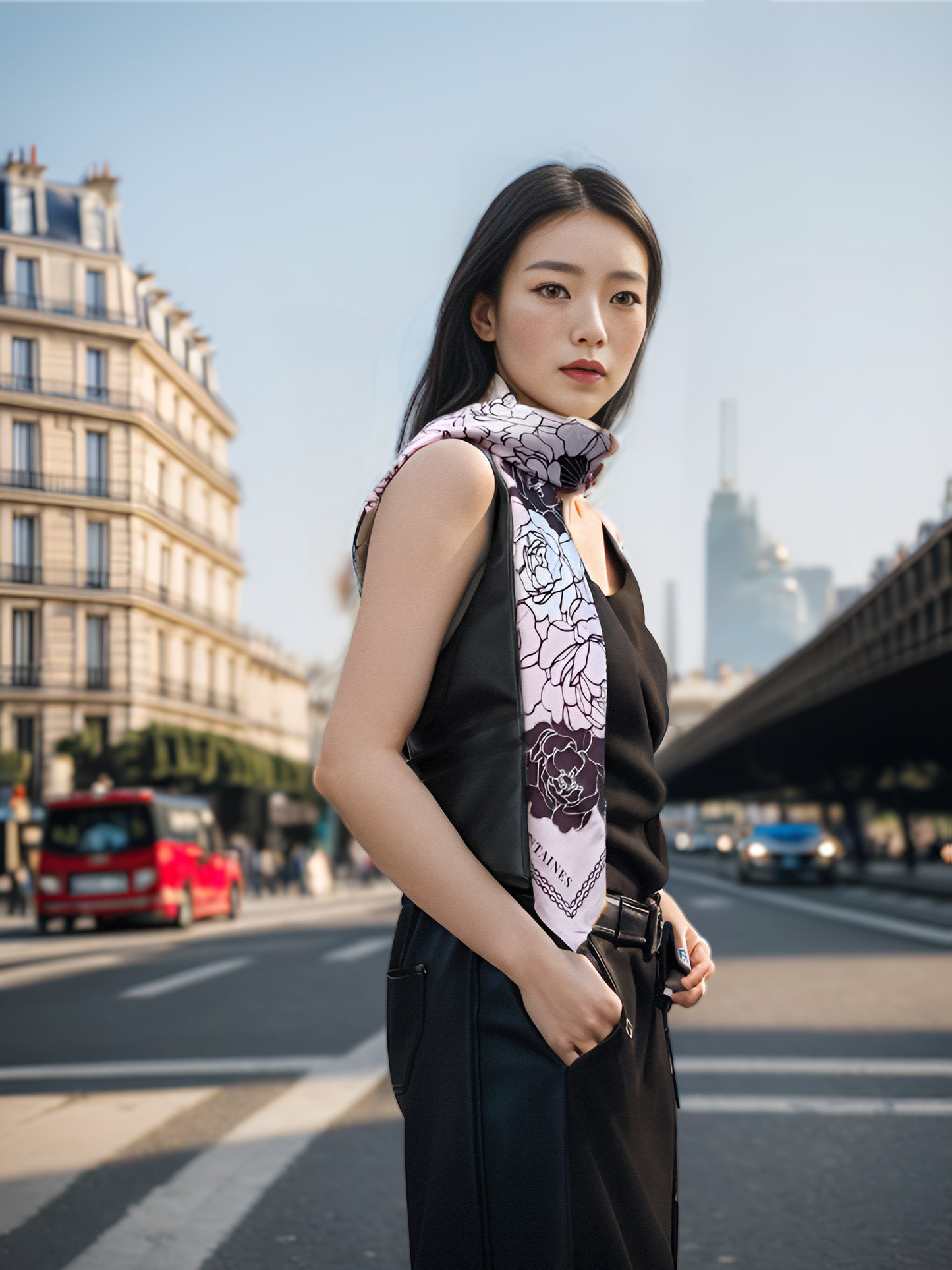 "Classy and Fabulous" Peony Silky Scarf (90cm)
