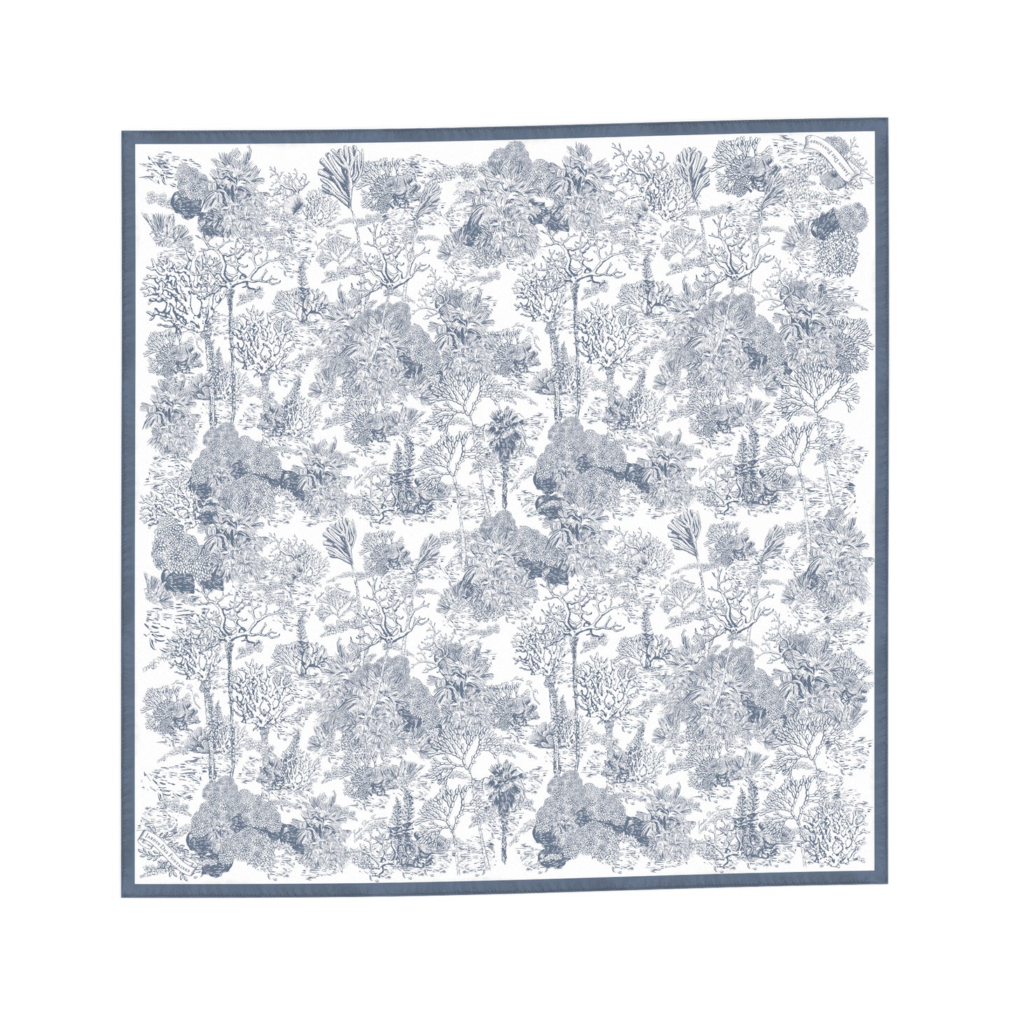 "Toile De Jouy" Dusty Blue Silky Scarf (60cm)
