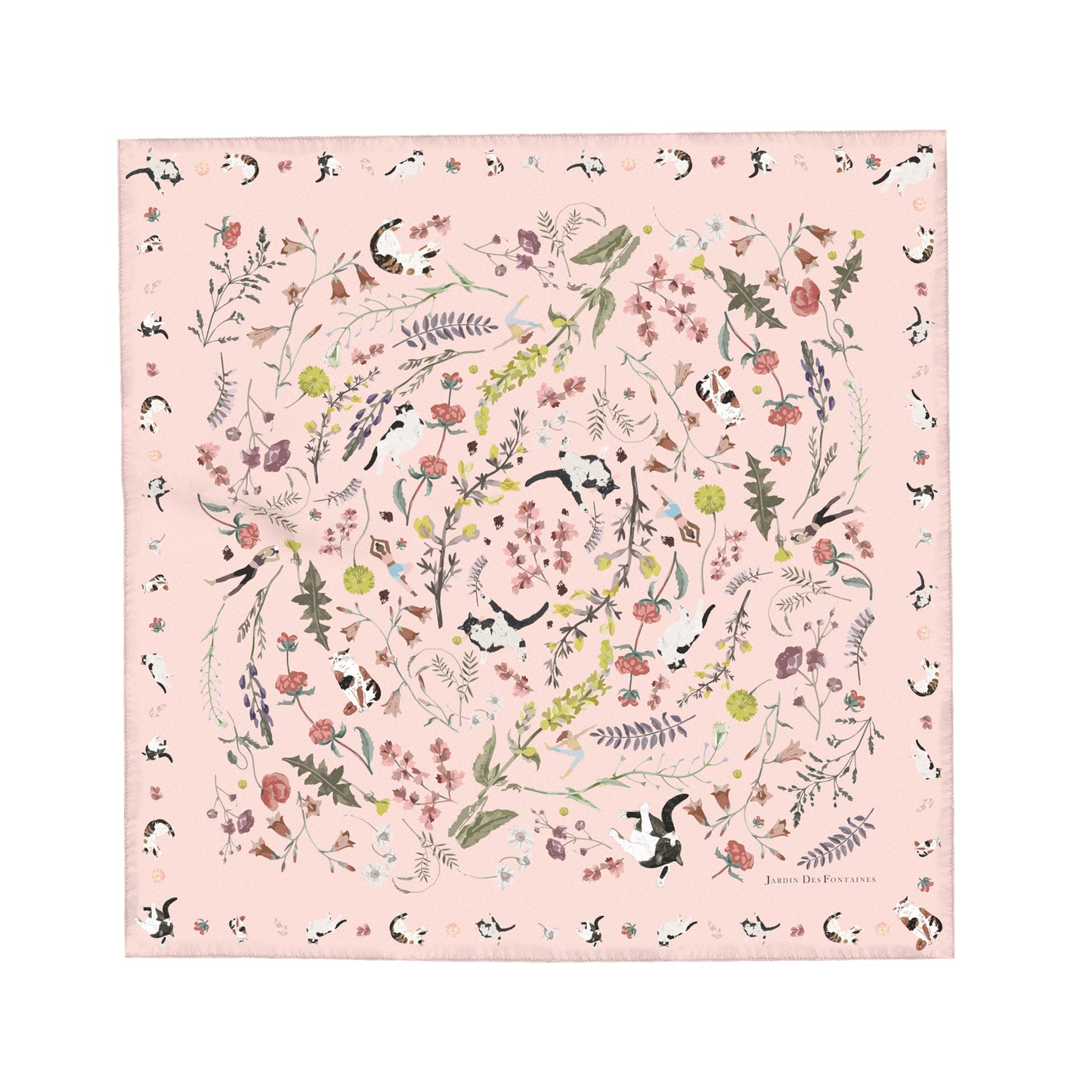 "Yogis Cat and Flower" 60cm Silky Scarf