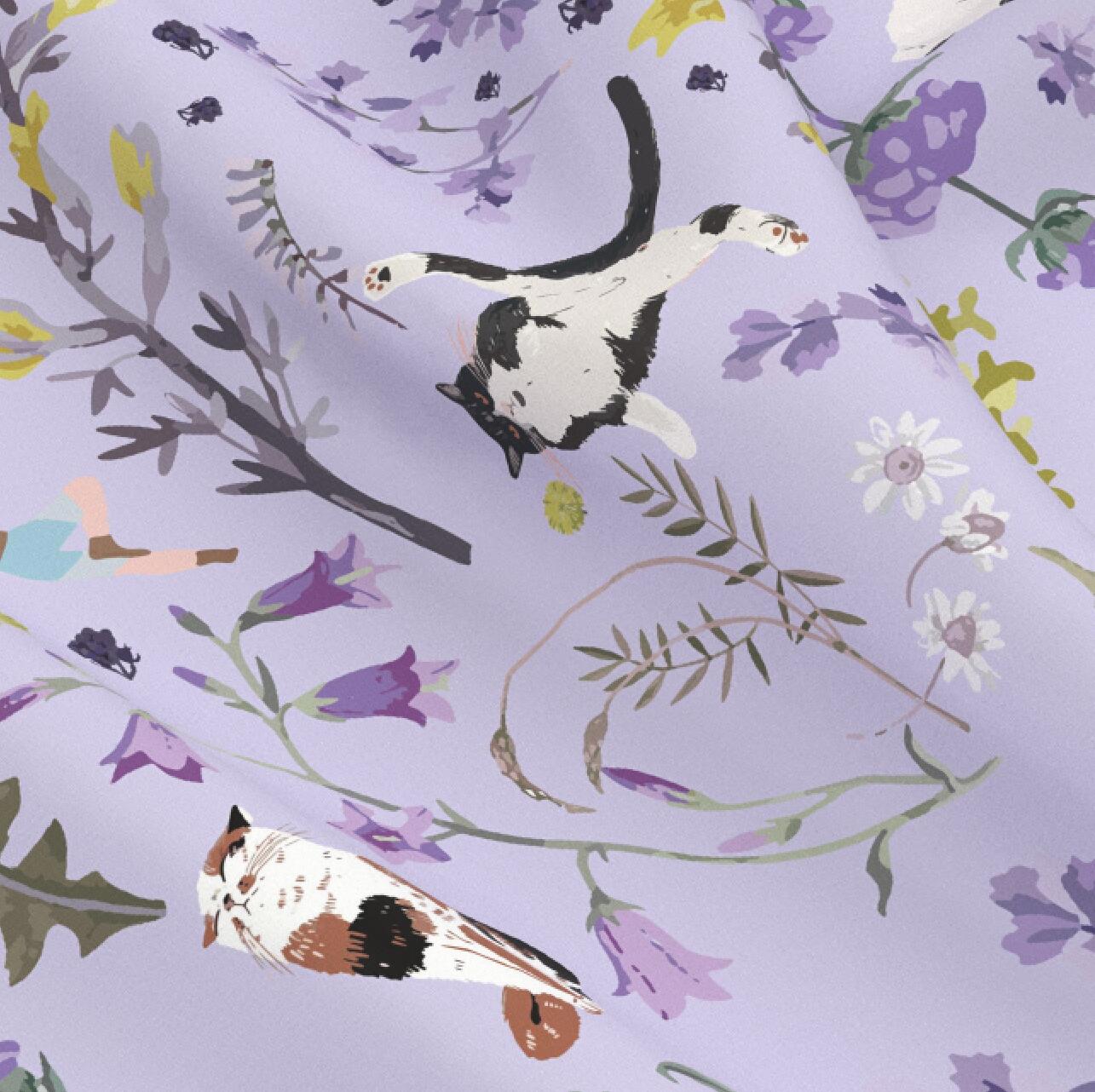 "Yogis Cat and Flower" 60cm Silky Scarf