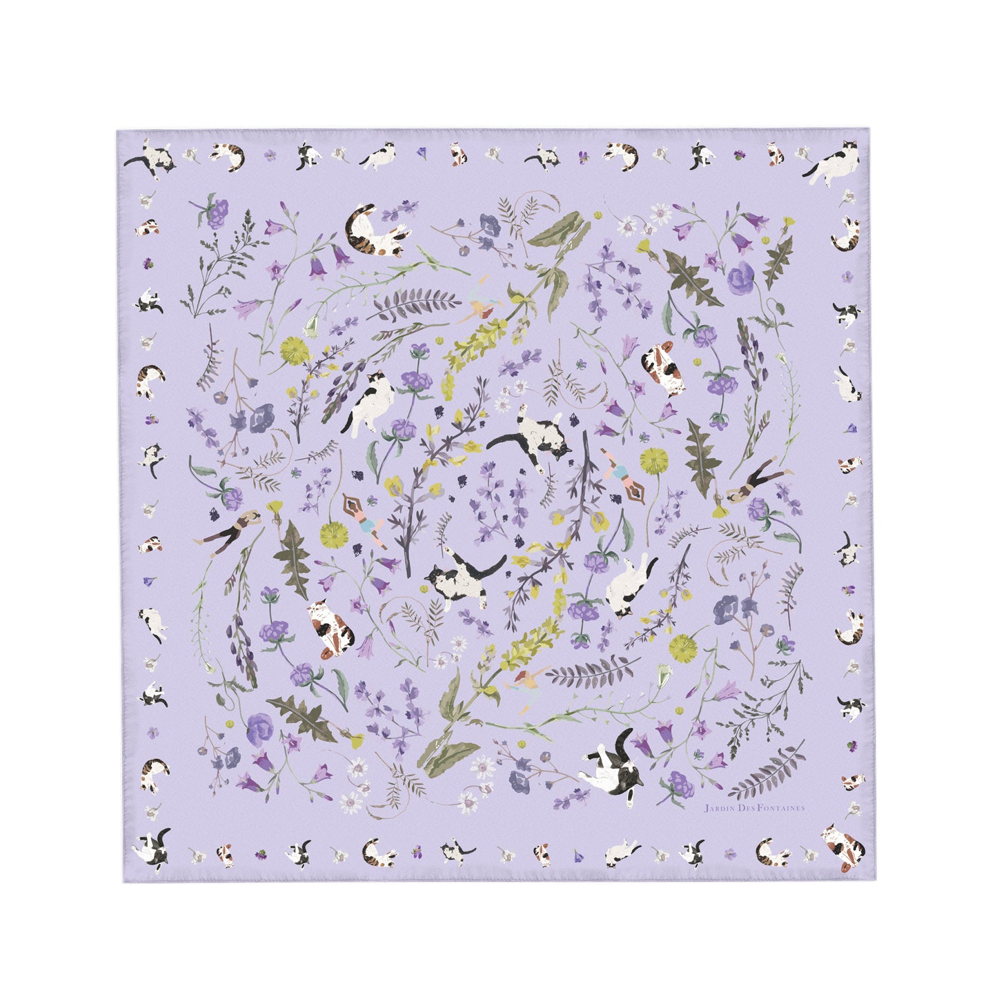 "Yogis Cat and Flower" 60cm Silky Scarf