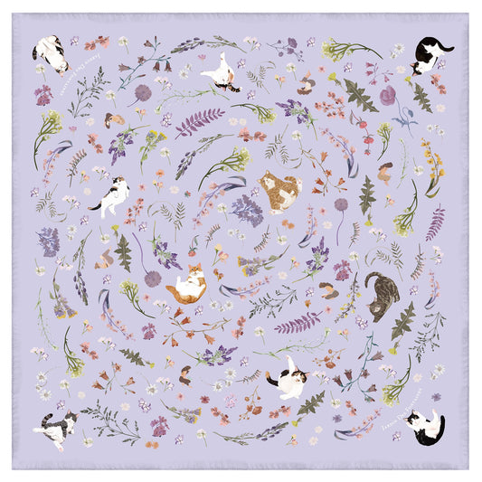 Yogis Cat and Flower Silky Scarf (90cm)