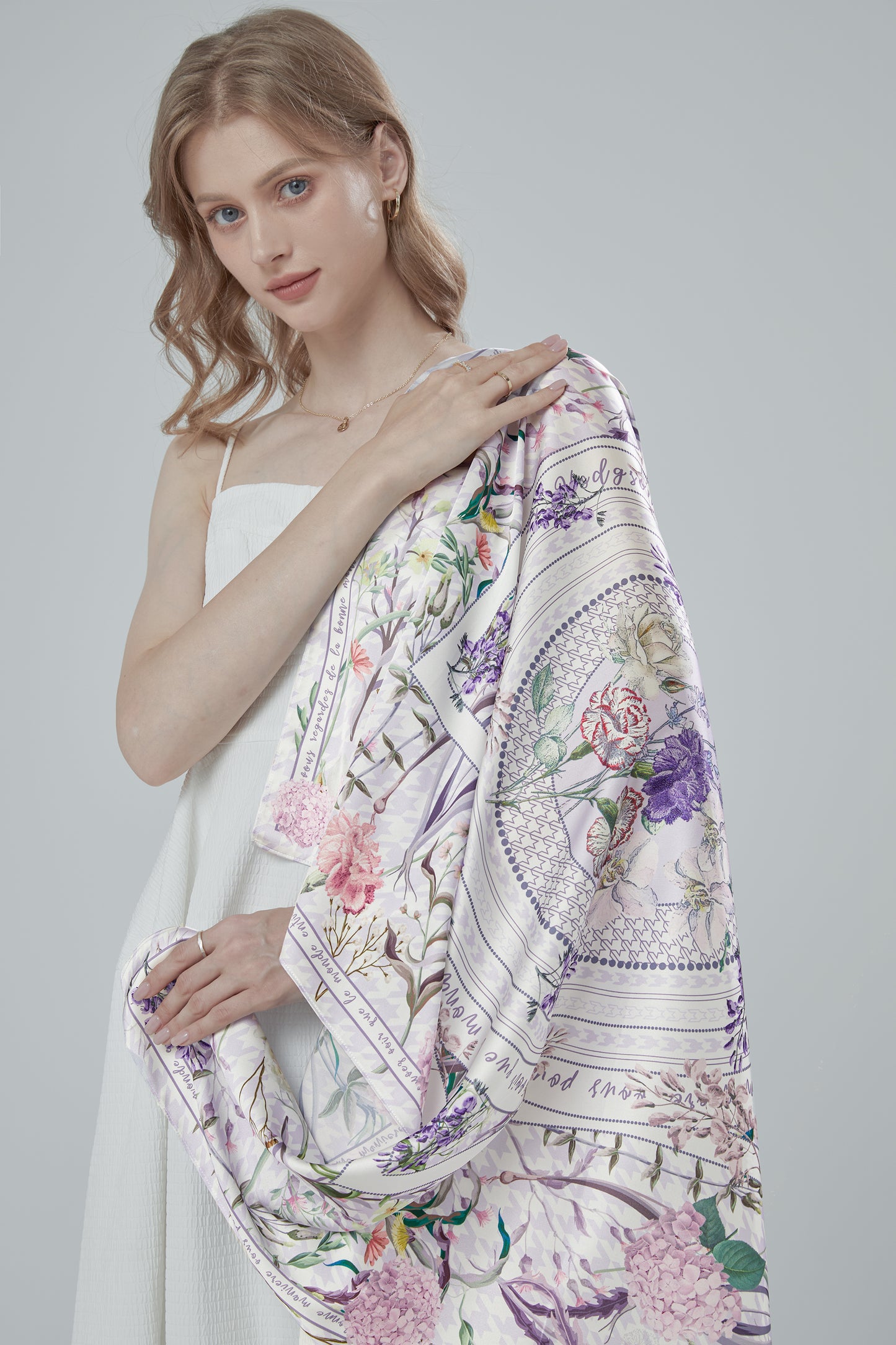 "Secret Violet Garden" 90cm Silky Scarf