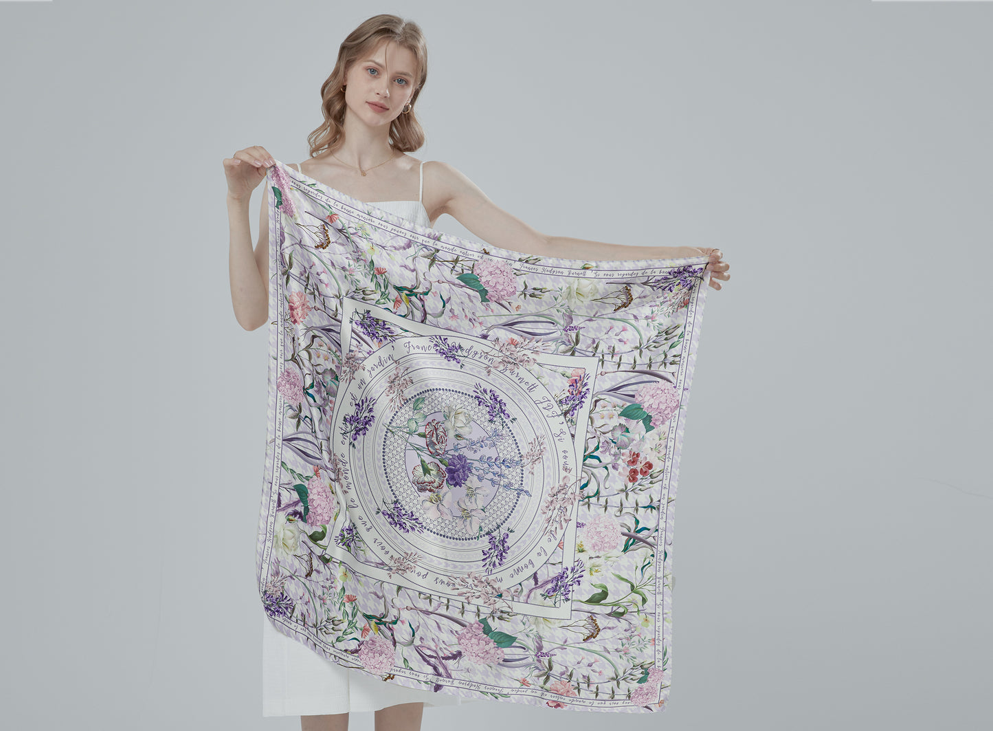 "Secret Violet Garden" 90cm Silky Scarf