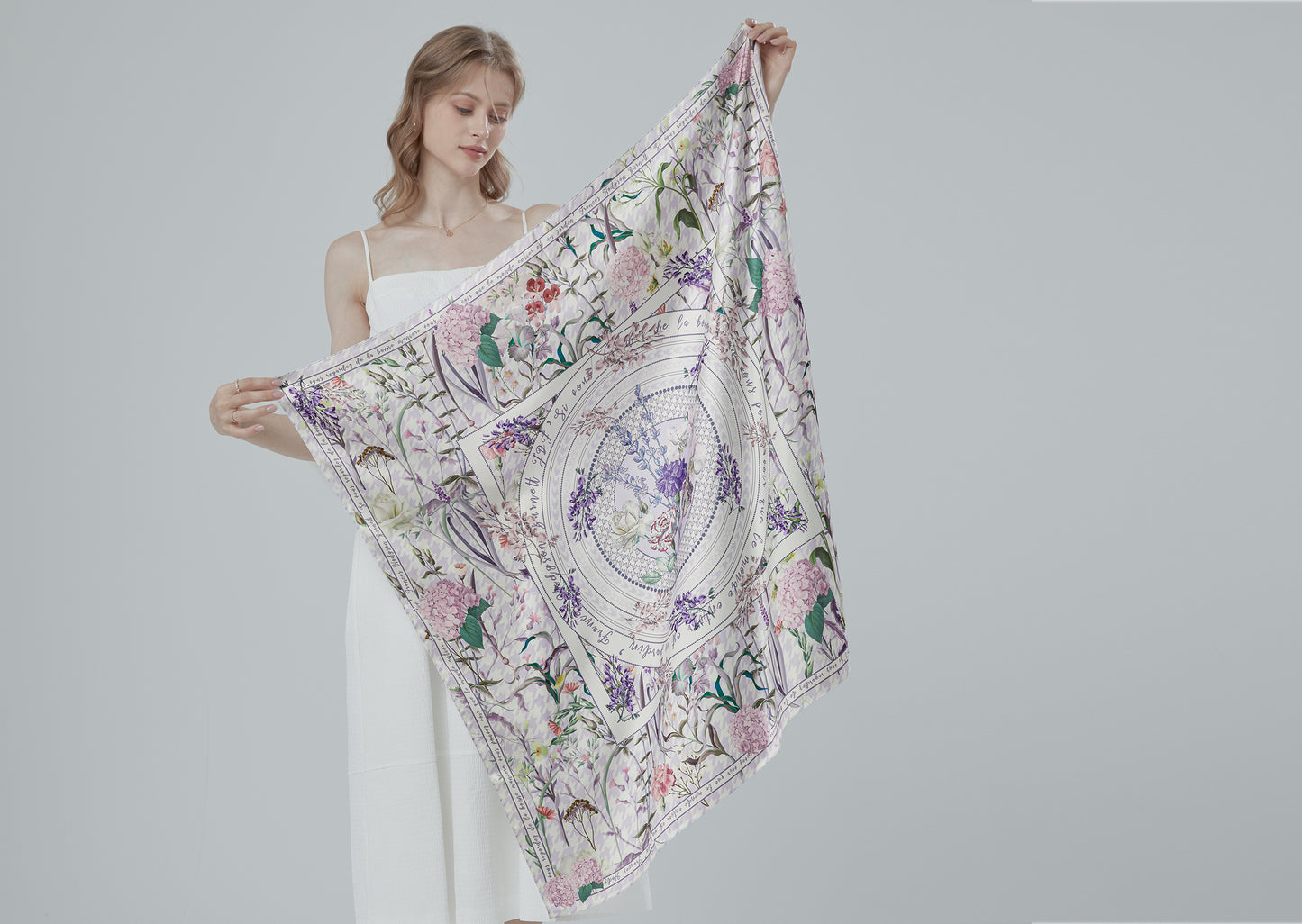 "Secret Violet Garden" 90cm Silky Scarf