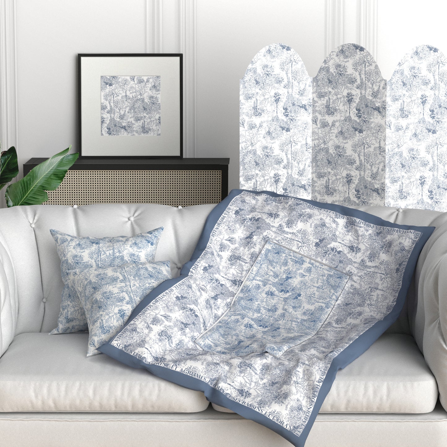 "Toile De Jouy" Quilt Blanket Pillow 2 In 1
