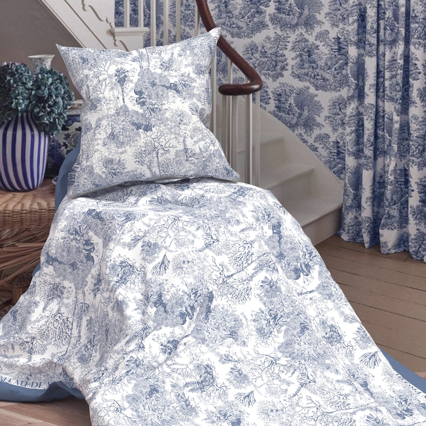 "Toile De Jouy" Quilt Blanket Pillow 2 In 1
