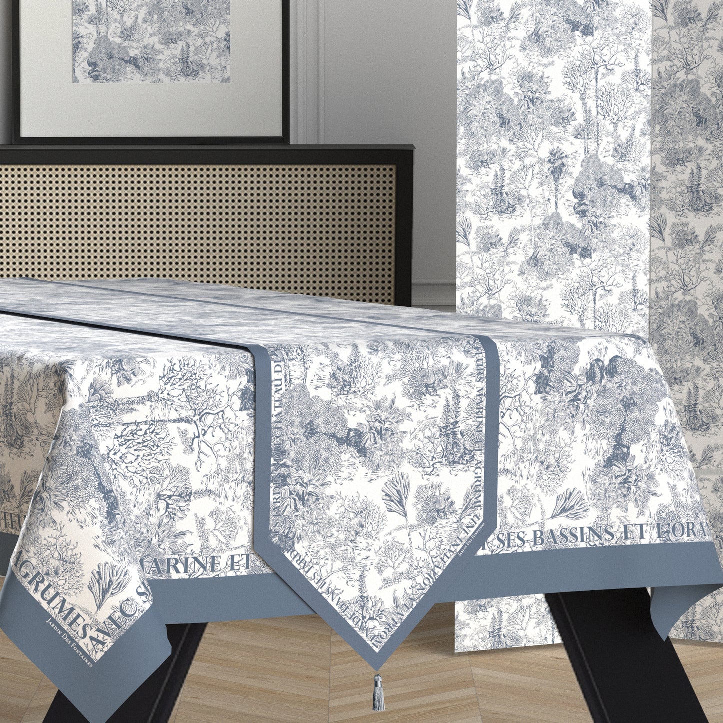 "Toile De Jouy" Waterproof Table Runner