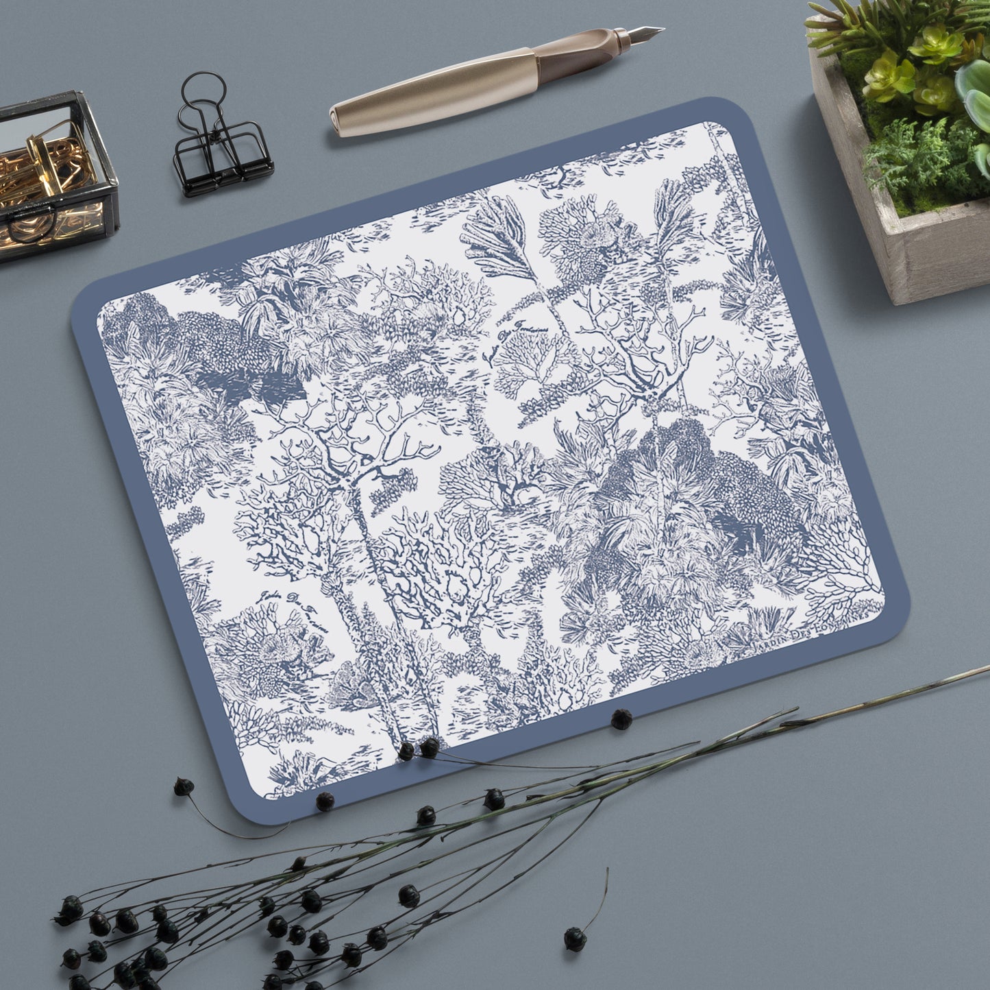 "Toile De  Jouy" PU Leather Mouse Pad