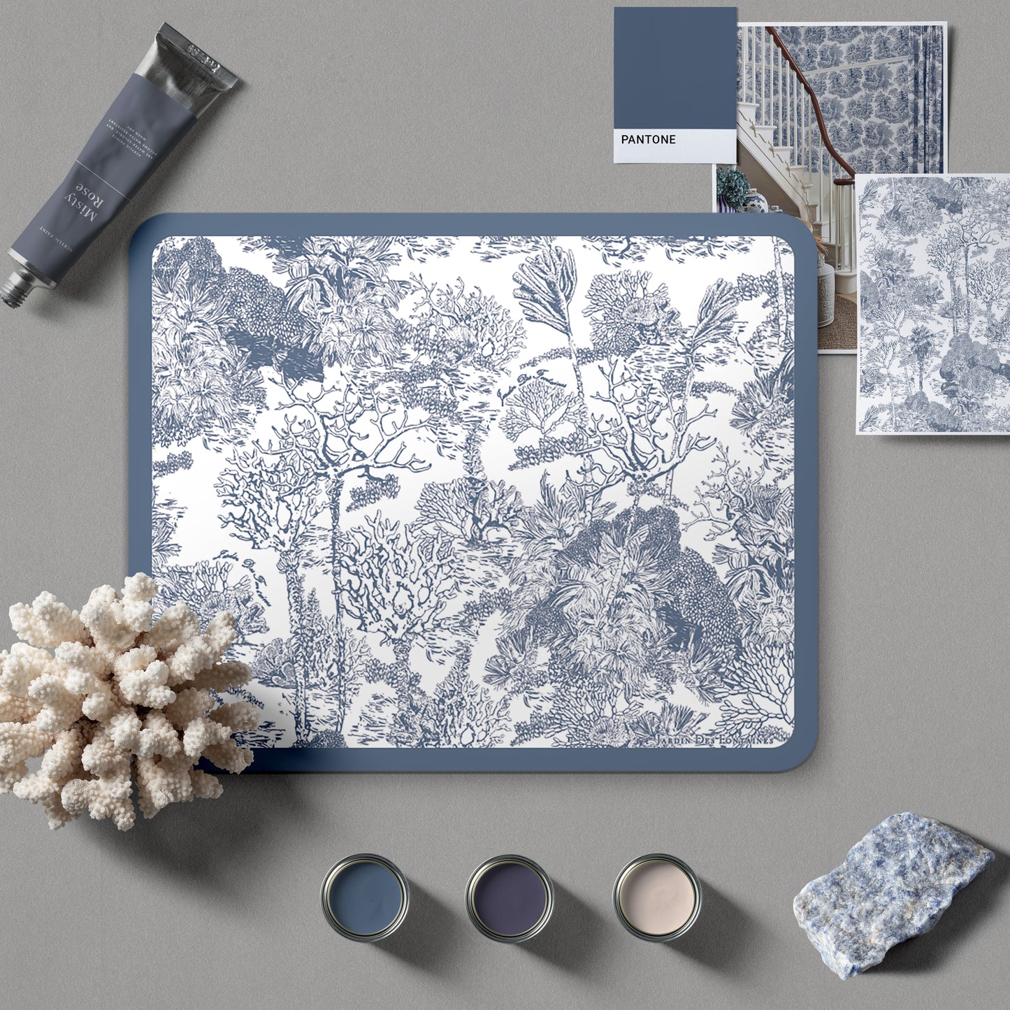 "Toile De  Jouy" PU Leather Mouse Pad