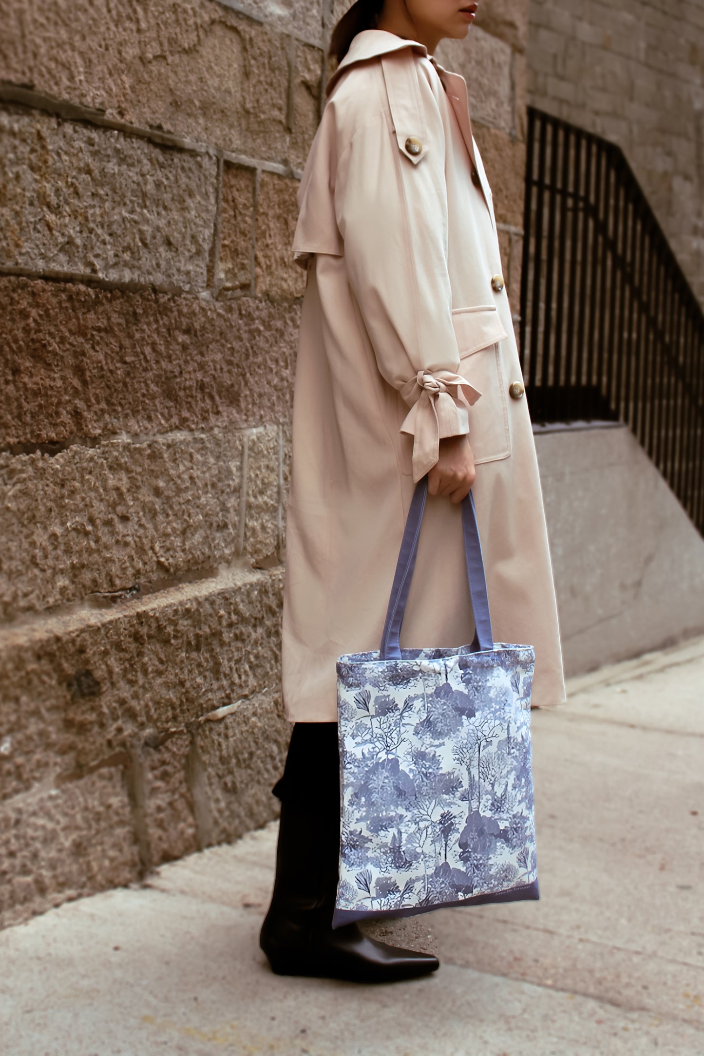 "Toile De Jouy" Coral and Tree Tote Bag