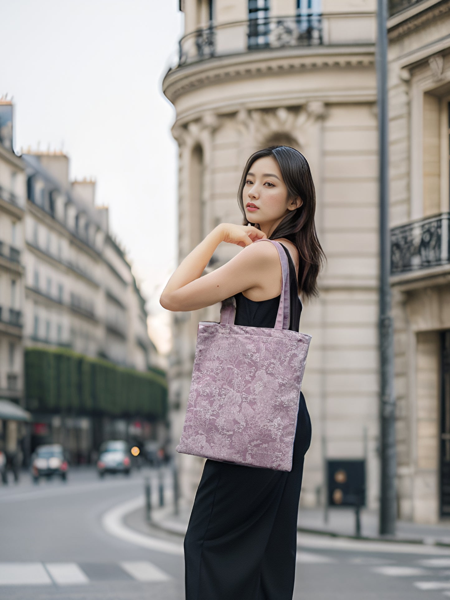 "Toile De Jouy" Pinkish Gray Tote Bag