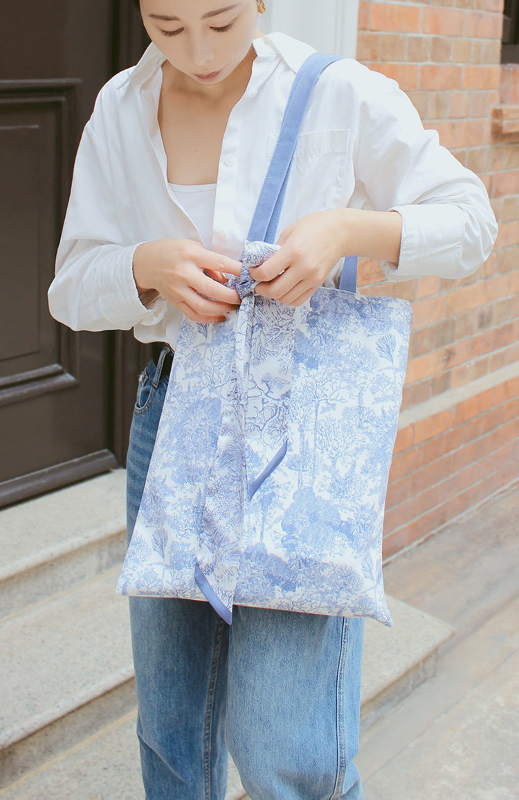 "Toile De Jouy" Dusty Blue Twilly Silky Scarf (105cm)
